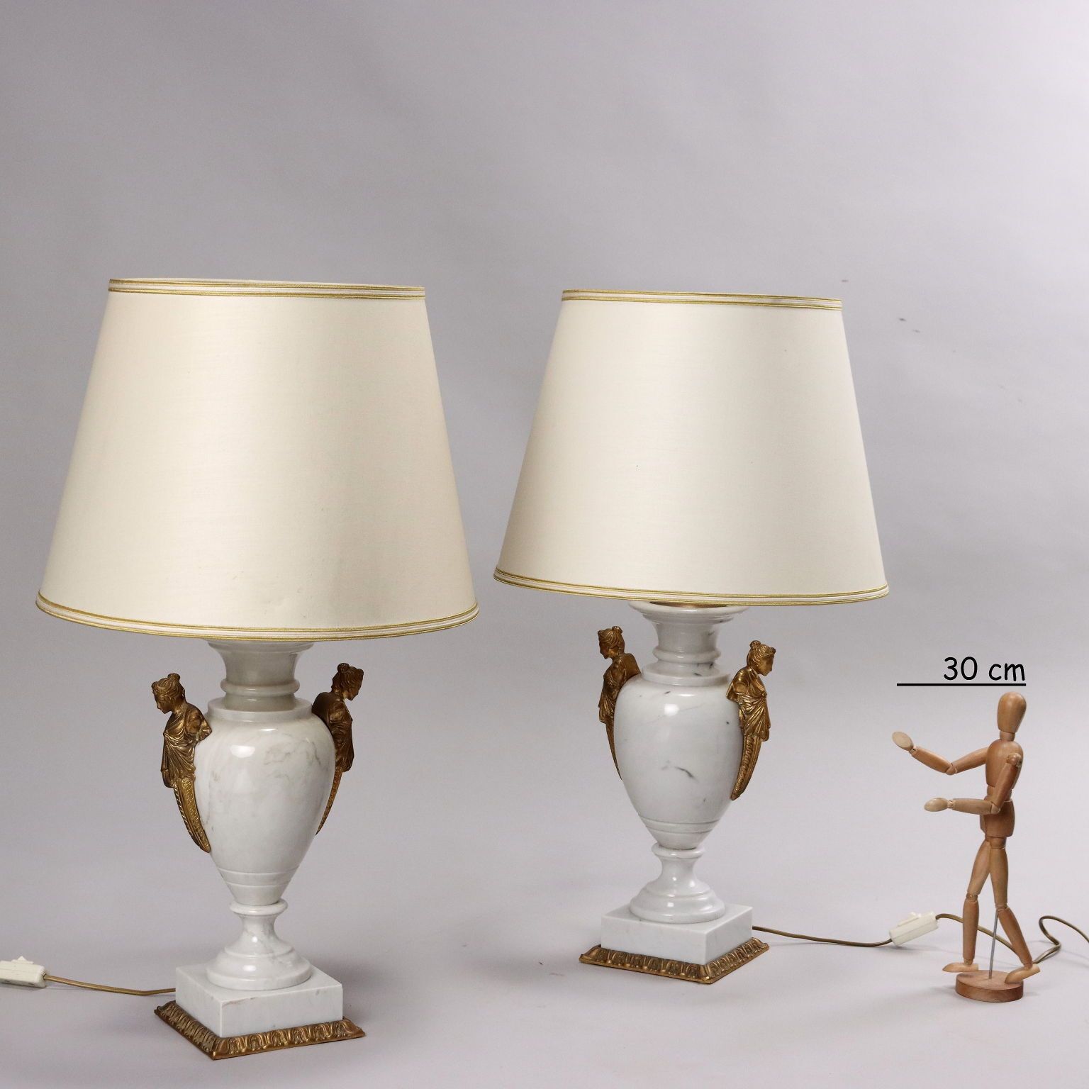 Pair Of Vintage Lamps White Marble Brass Italy XX Century photo furniture