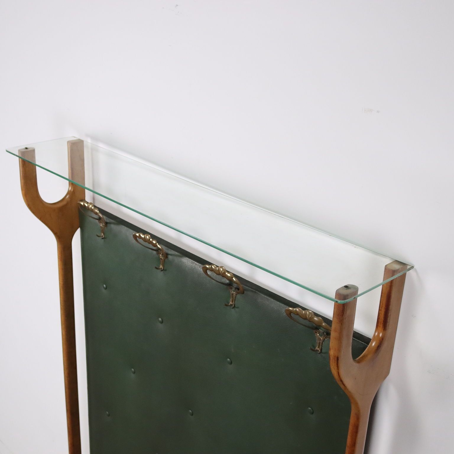 Vintage Coat Stand Brass Leatherette Glass Italy 1950s photo vinterior