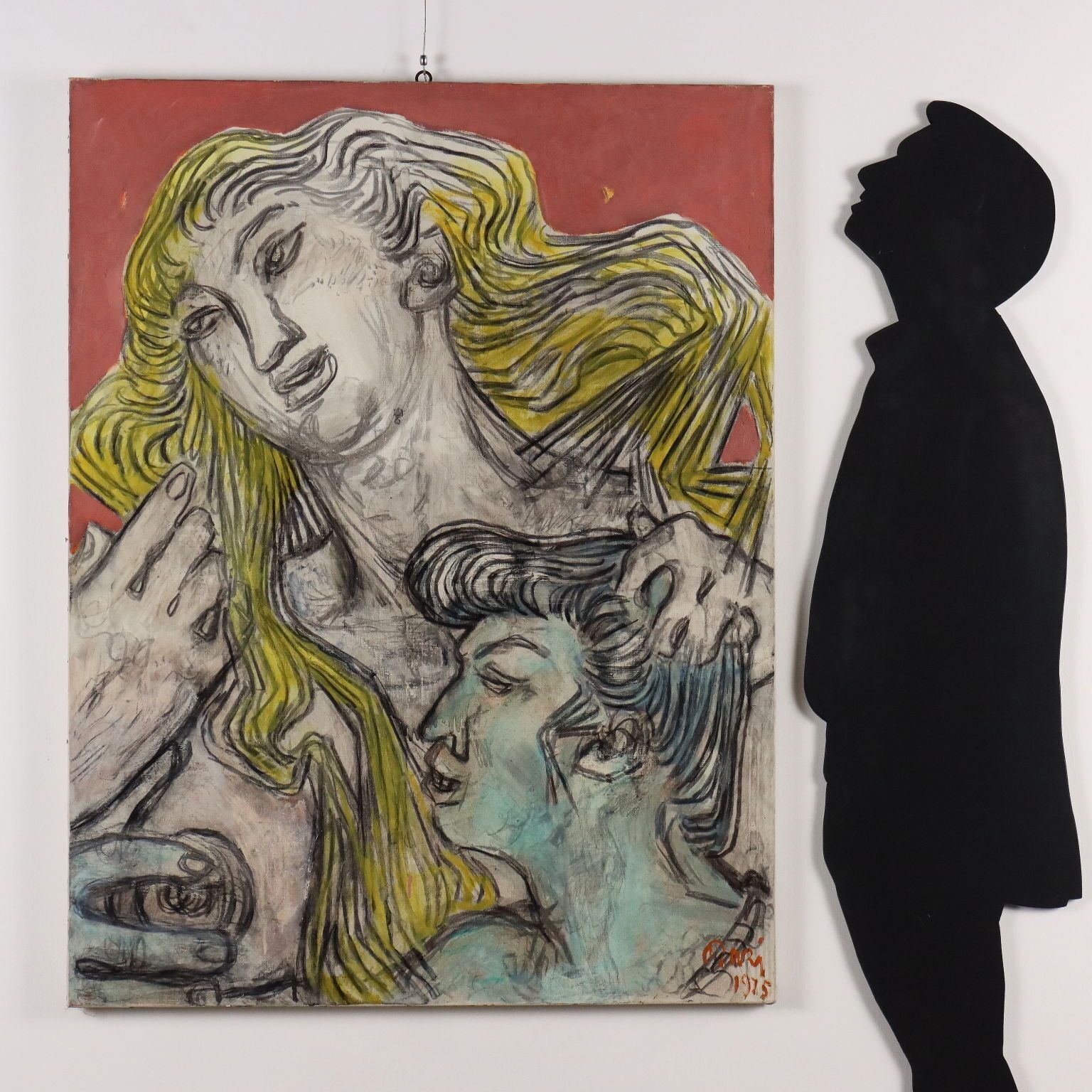 Figures Of Lovers Contemporary Painting Signed Orazi 1975 photo furniture