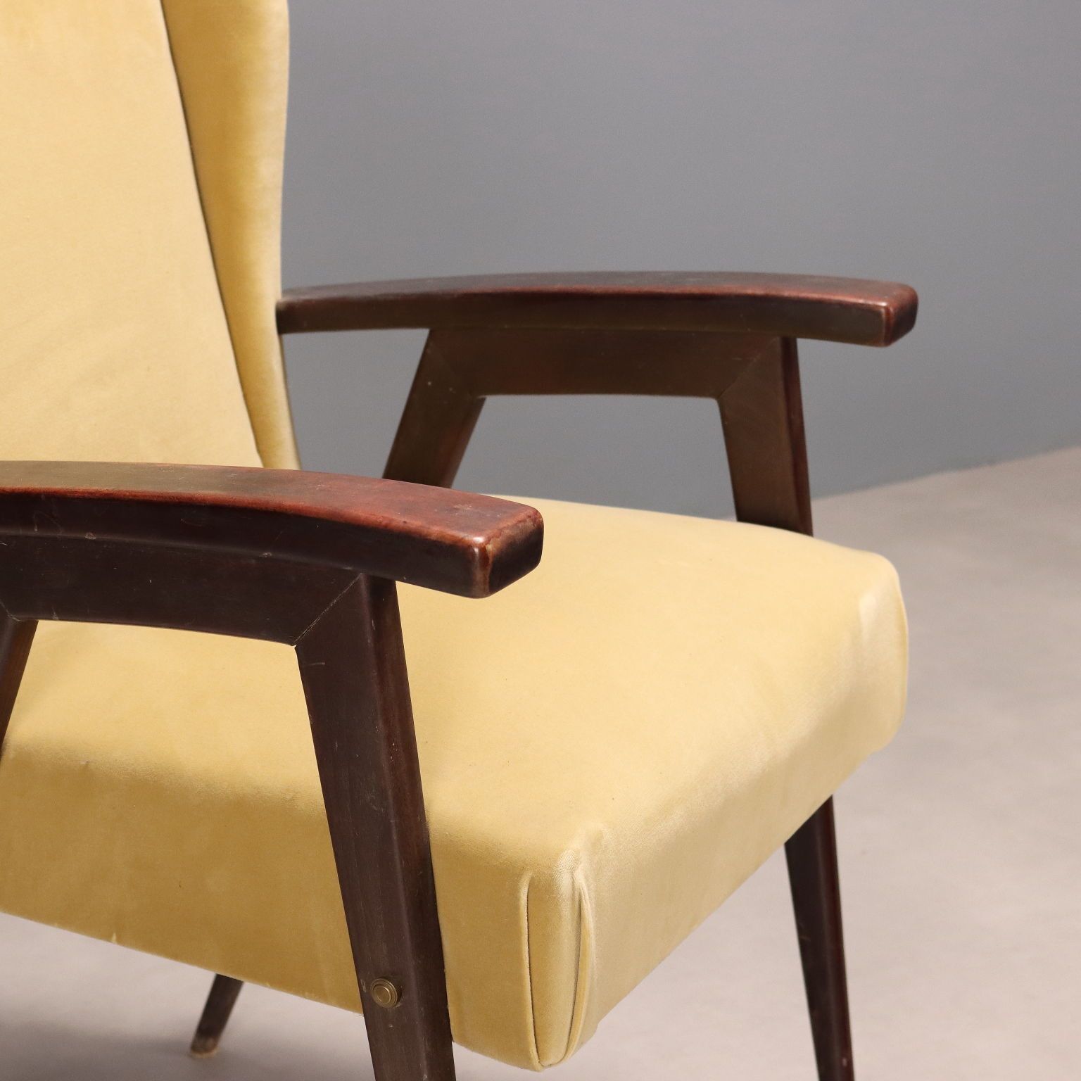 Vintage Armchair Fabric Foam Wood Design Italy 1960s photo 320.0