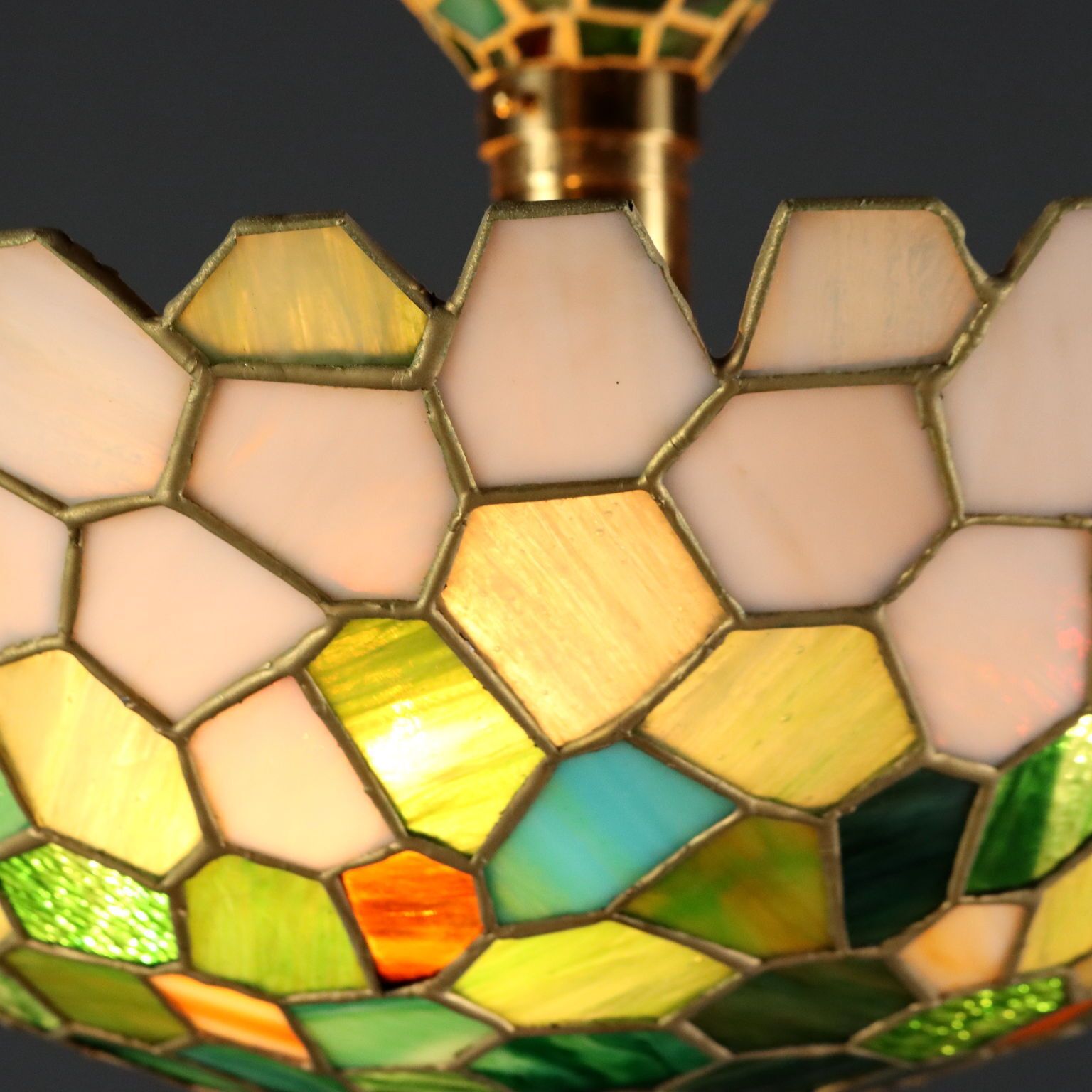 Antique Chandelier Tiffany Style Brass Glass Italy XX Century photo vinterior