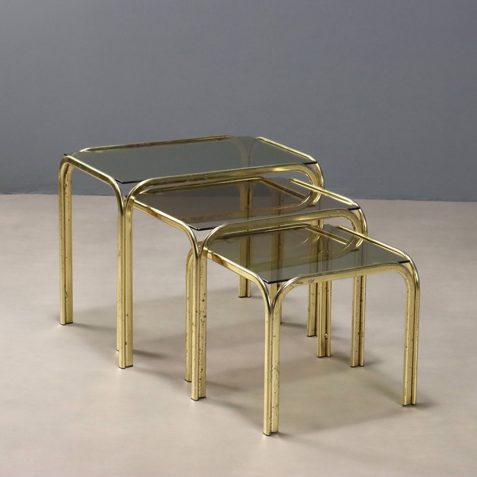 Vintage Coffee Tables Brass Glass Design Italy 1980s