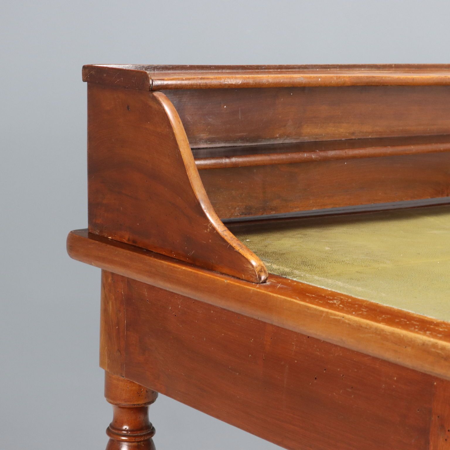 Antique Desk Walnut Green Leather Drawers Italy XIX Century photo 1250.0