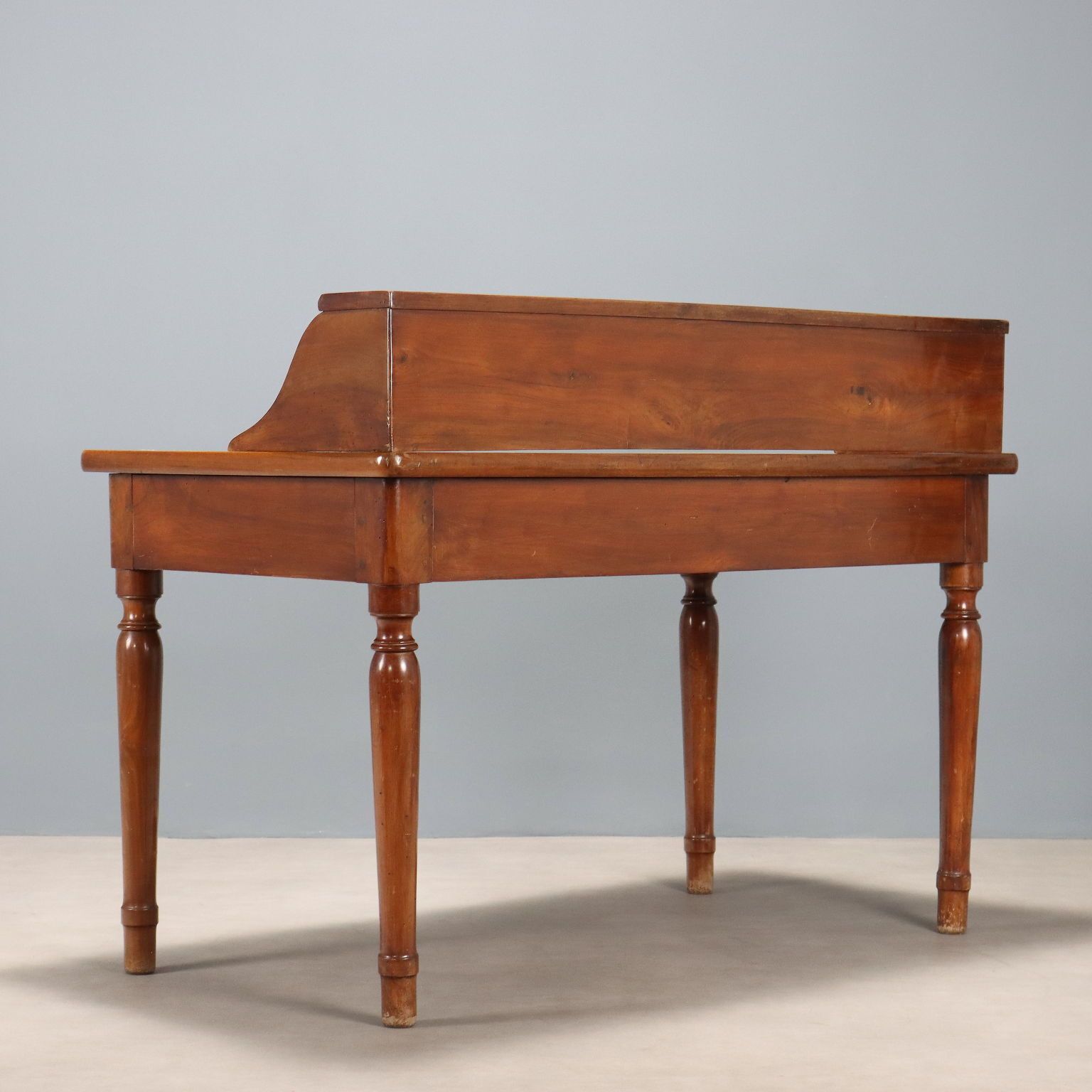 photo furniture Antique Desk Walnut Green Leather Drawers Italy XIX Century