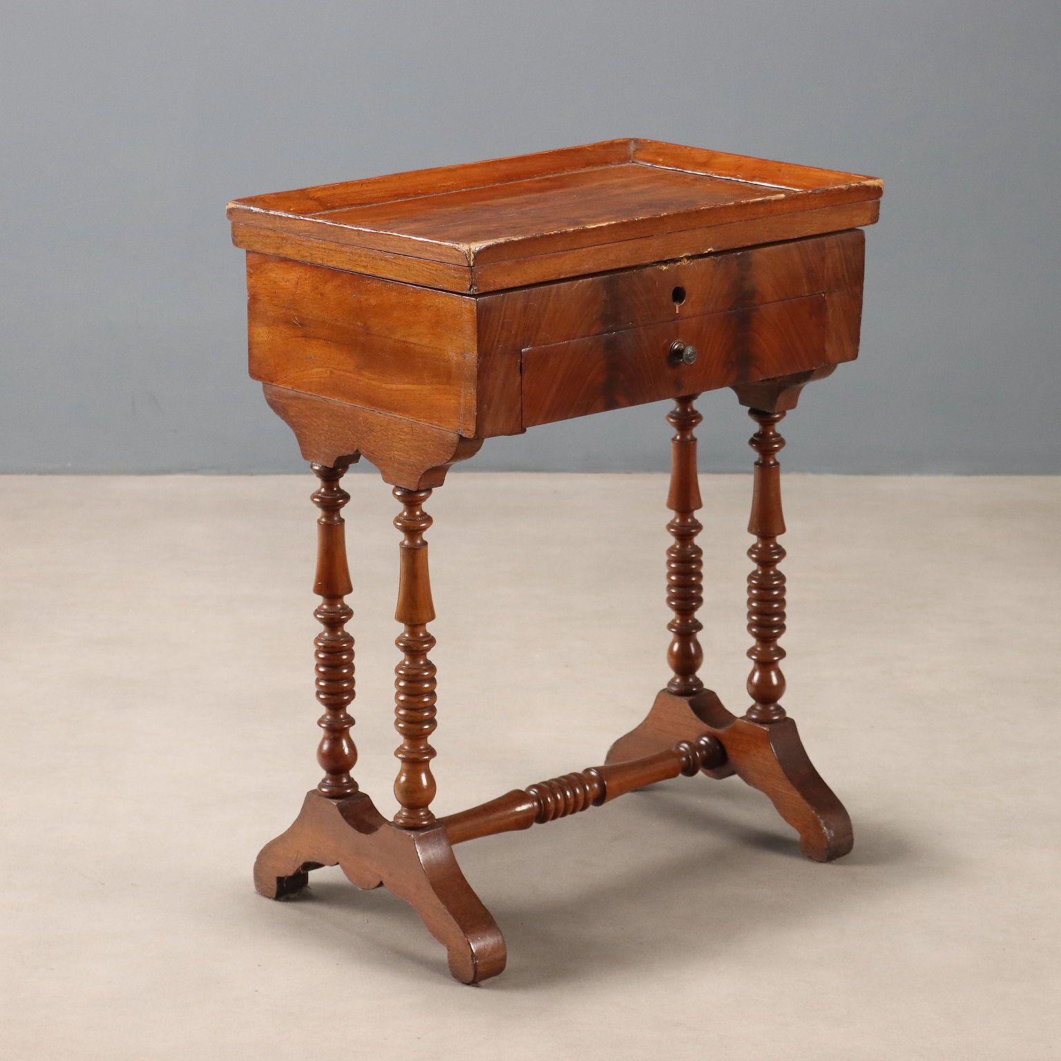Antique Sewing Table Mahogany Drawer Italy XIX Century