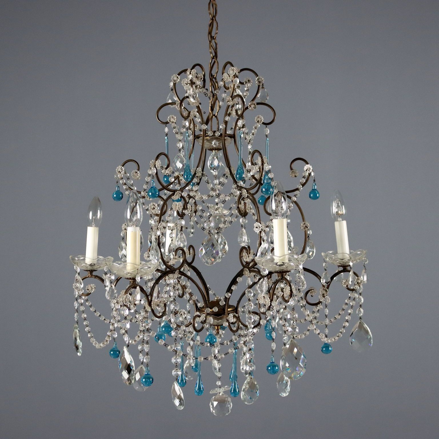 Antique Chandeliers Burnished Iron Glass 6 Lights Italy XIX Century photo 1620.0