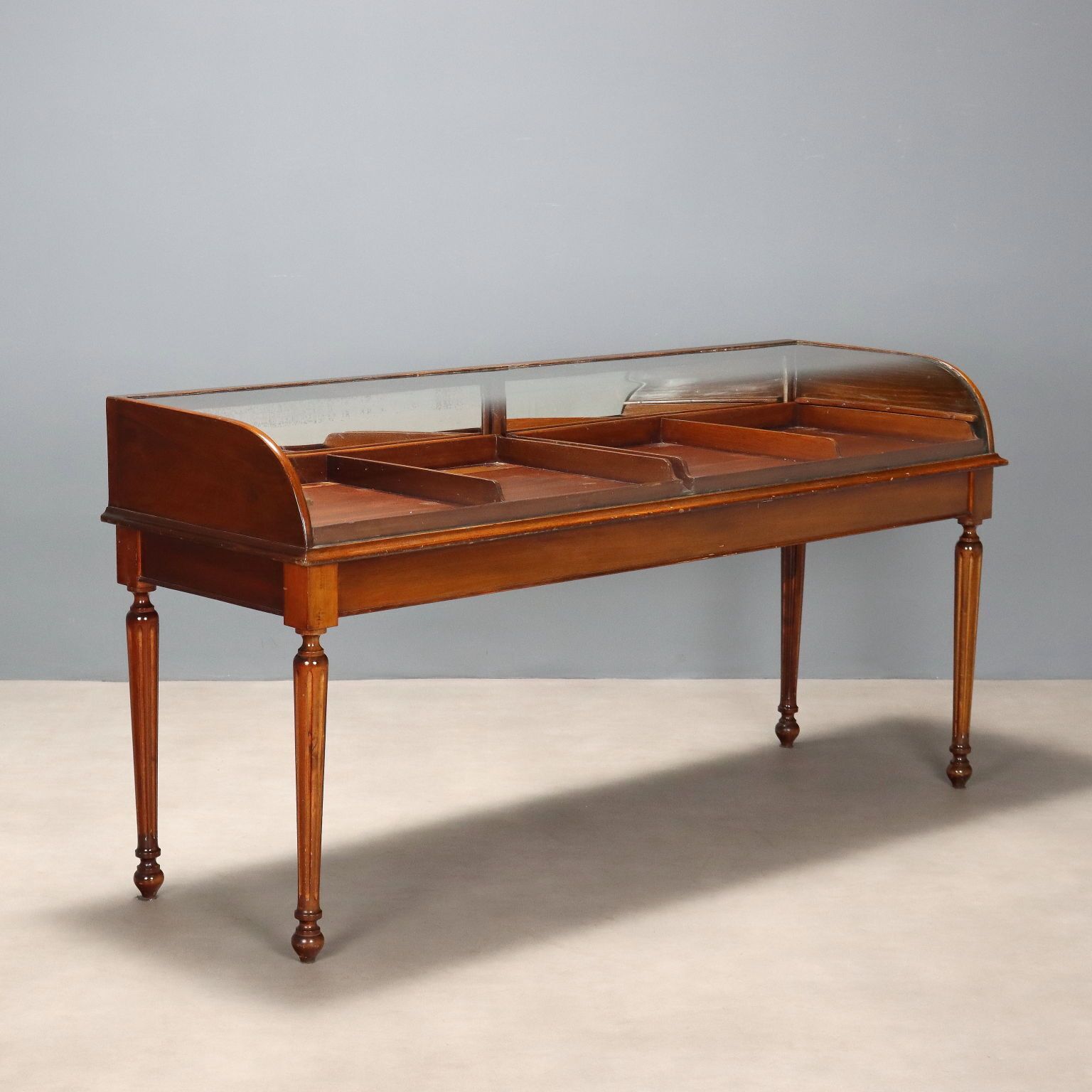 Antique Showcase Cabinet Walnut Glass Top Italy XIX Century