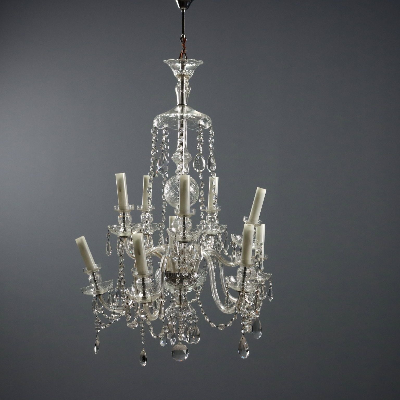 Antique Chandelier Glass 12 Lights Italy XX Century