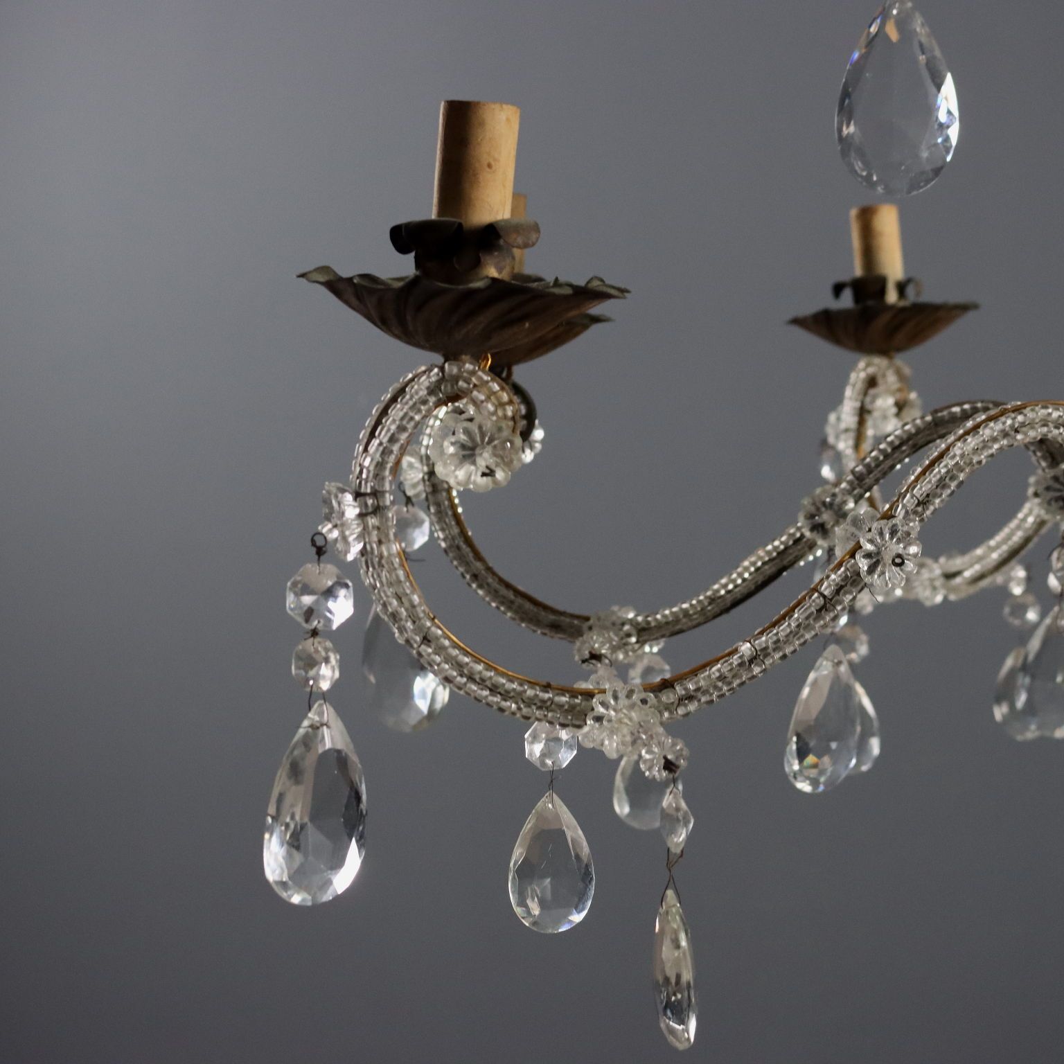 Antique Chandelier Metal Glass 8 Lights Italy XIX Century photo for sale