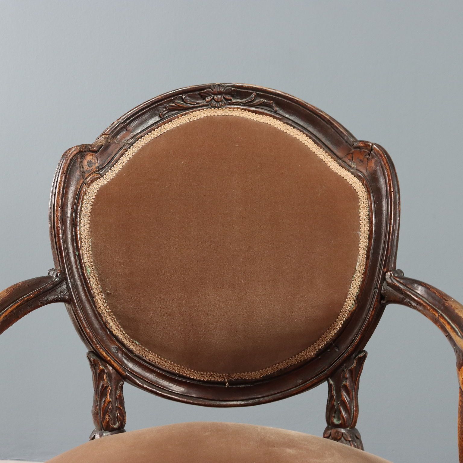 Fauteuil Neoklassieke Stijl Walnoot Stof Italië 18e Eeuw photo Meubels