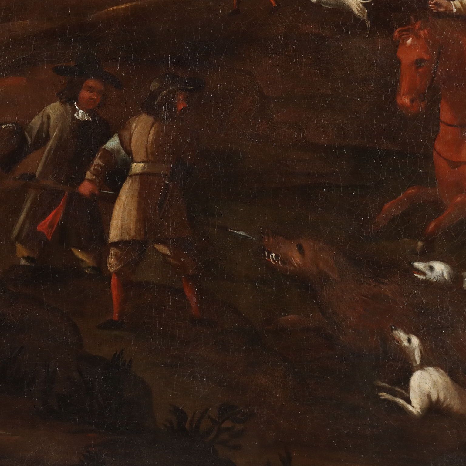 Antiek schilderij jachttafereel olieverf op doek Italië 18e eeuw photo Kunst