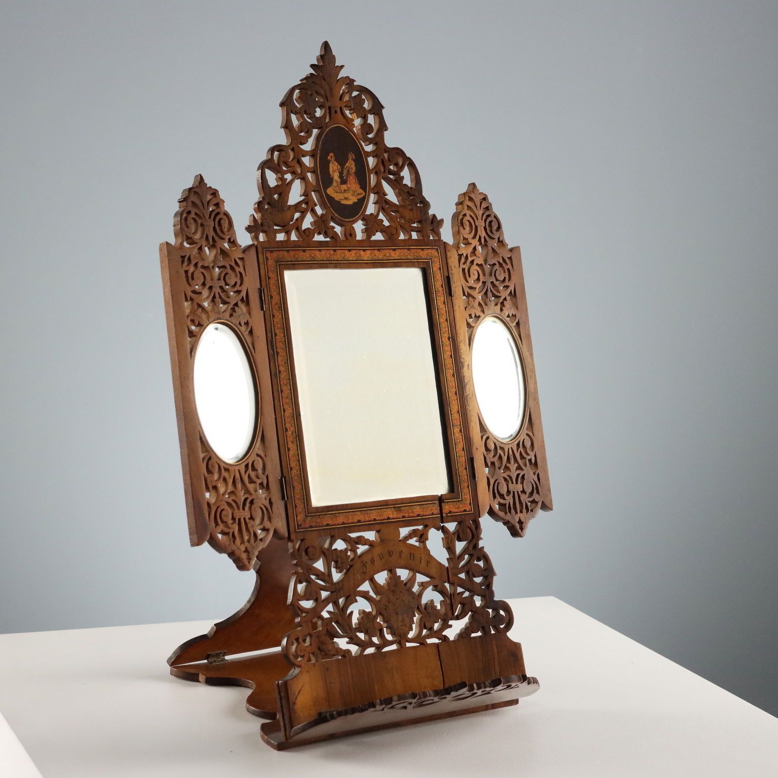 Antique Mirror Engraved Wood Sorrento Italy XIX Century