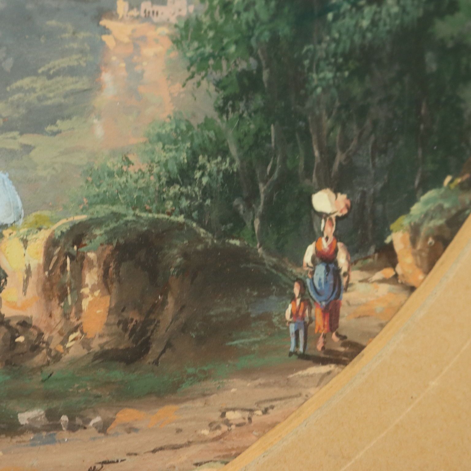 Modern Painting Landscape With Figures Tempera On Cardboard '900 photo Art