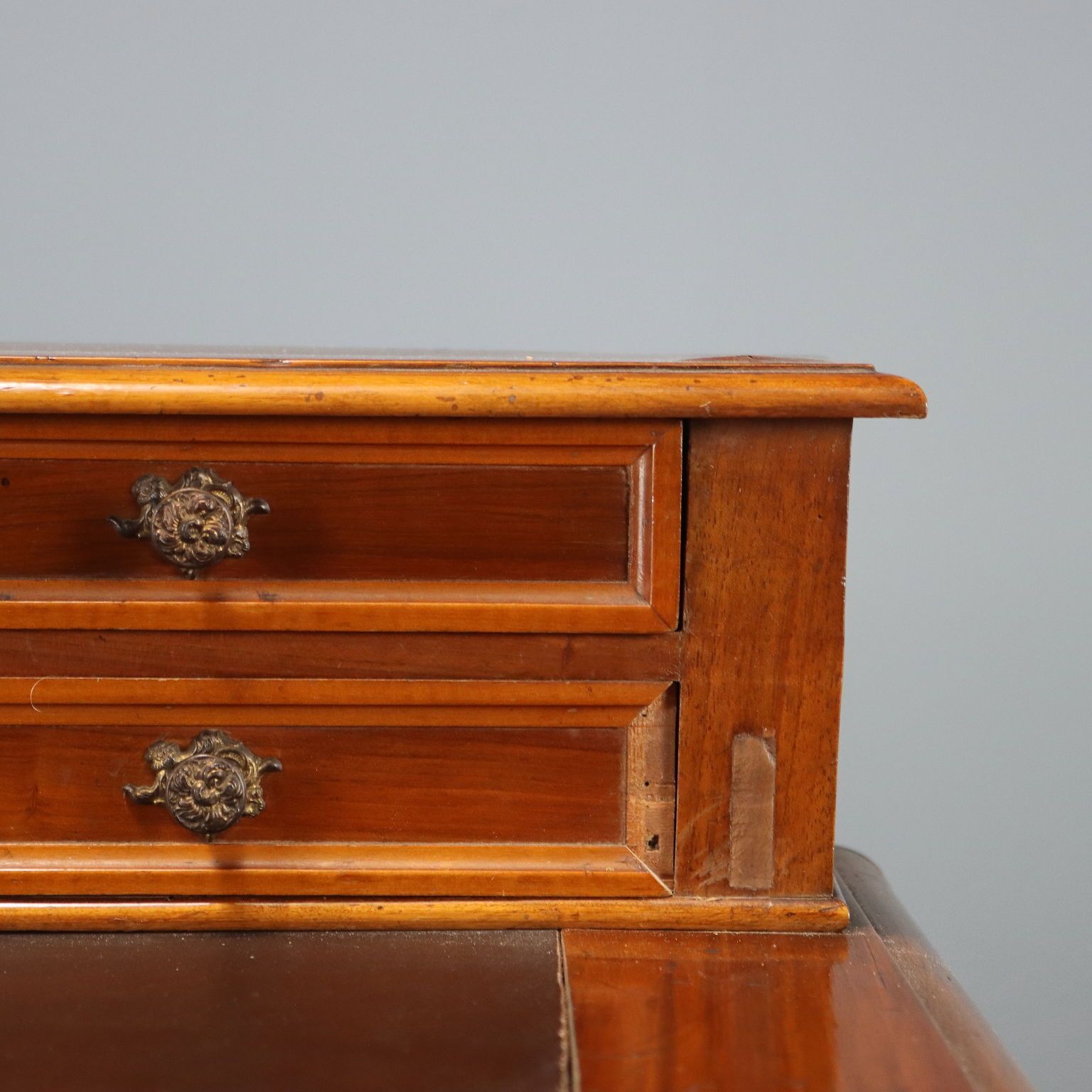 Antique Desk Umbertino Walnut Leather Drawers XIX Century photo vinterior