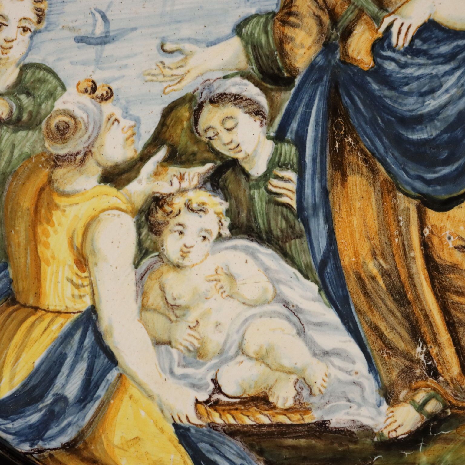 Antique Majolica Tondo Moses Saved From The Waters Majolica '800 photo vinterior