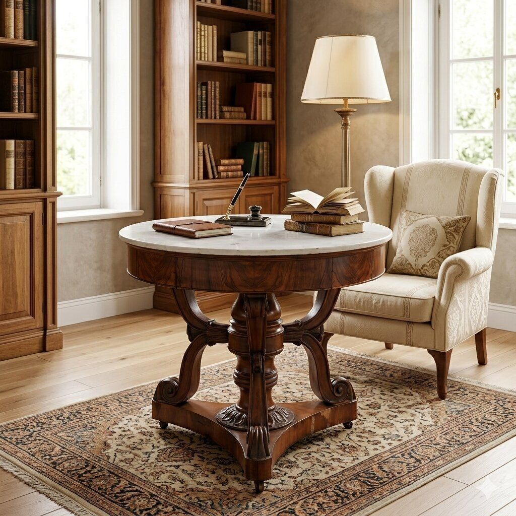 Antique Table Louis Philippe Walnut Marble Italy XIX Century photo furniture