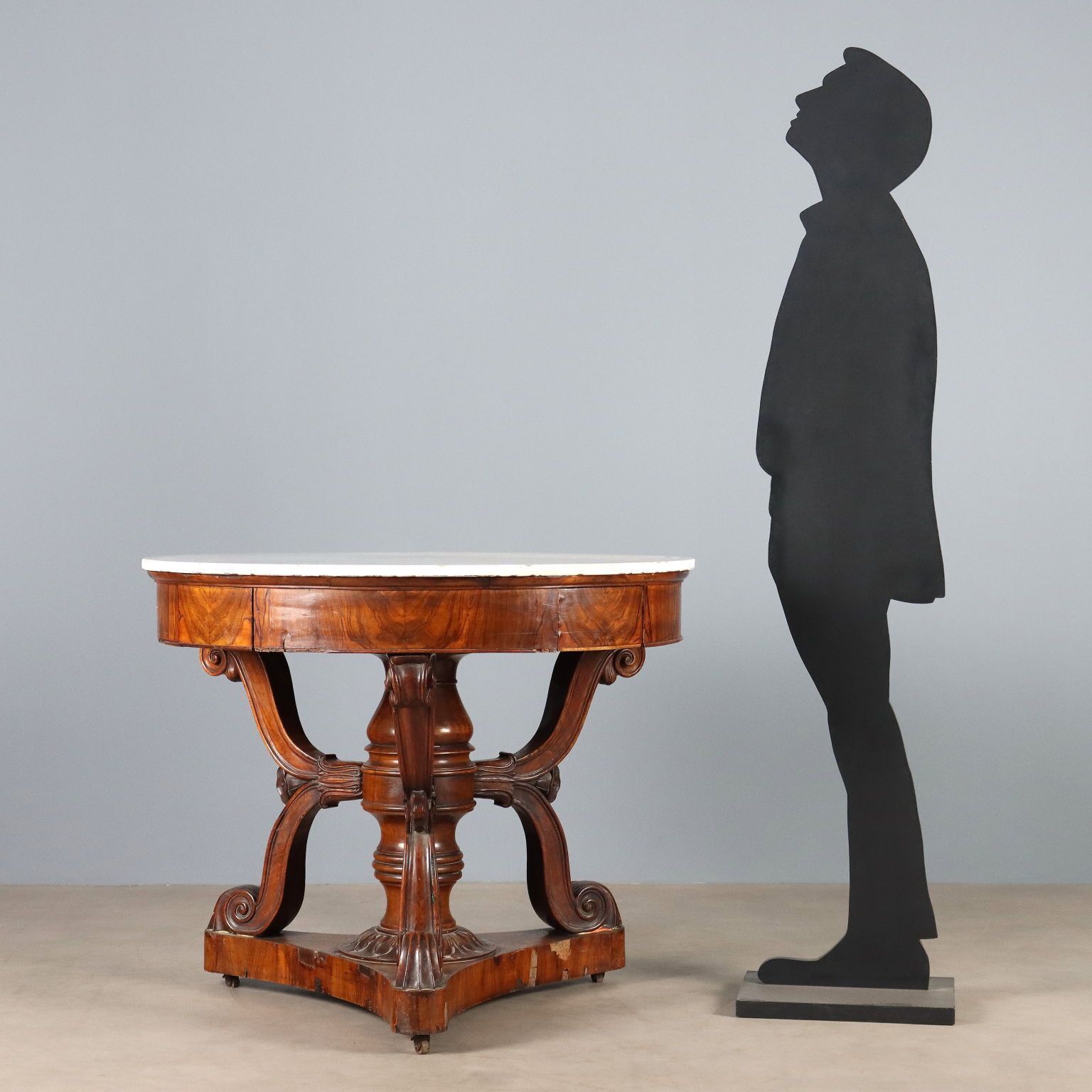 Antique Table Louis Philippe Walnut Marble Italy XIX Century photo for sale