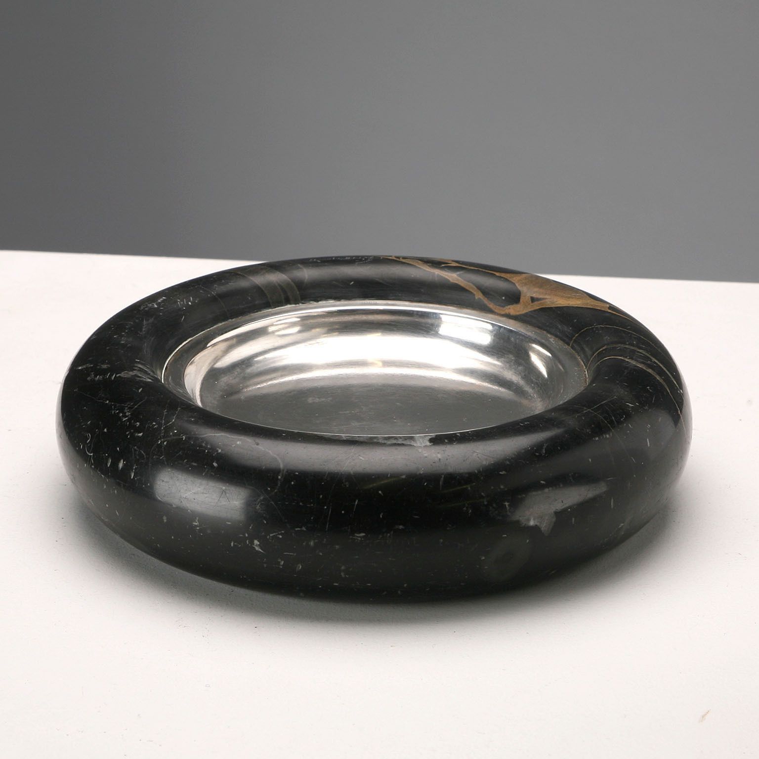 Vintage Centerpiece Black Marble Silver Italy 1970s photo for sale