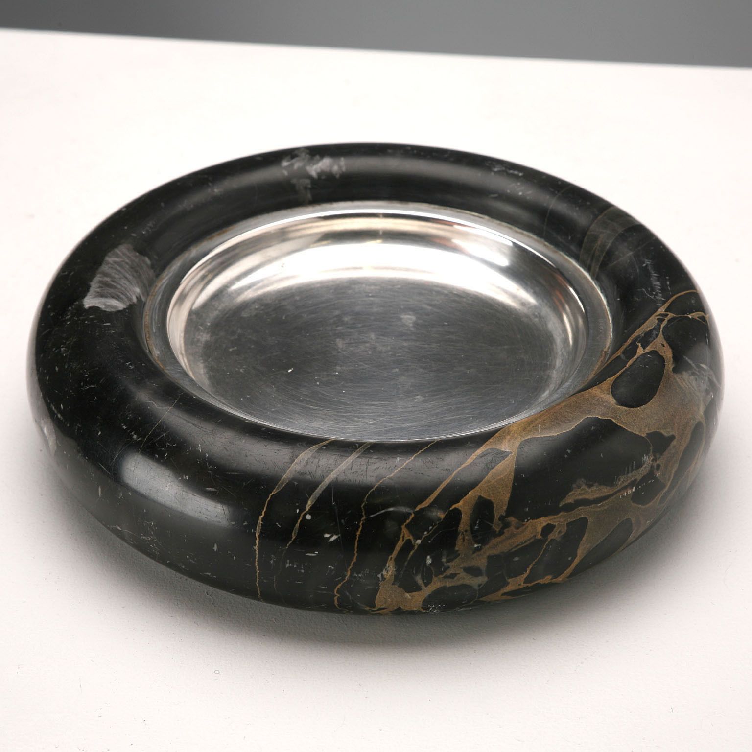 Vintage Centerpiece Black Marble Silver Italy 1970s photo 520.0