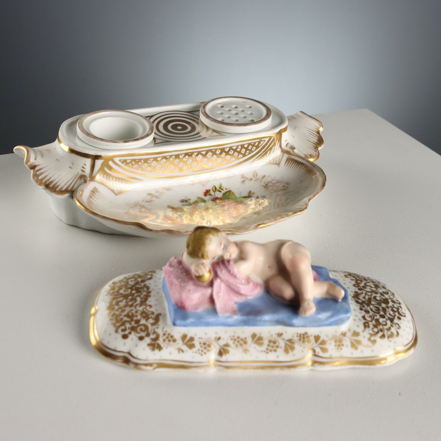 Antique Inkwell Porcelain Of Paris France XIX Century photo buy