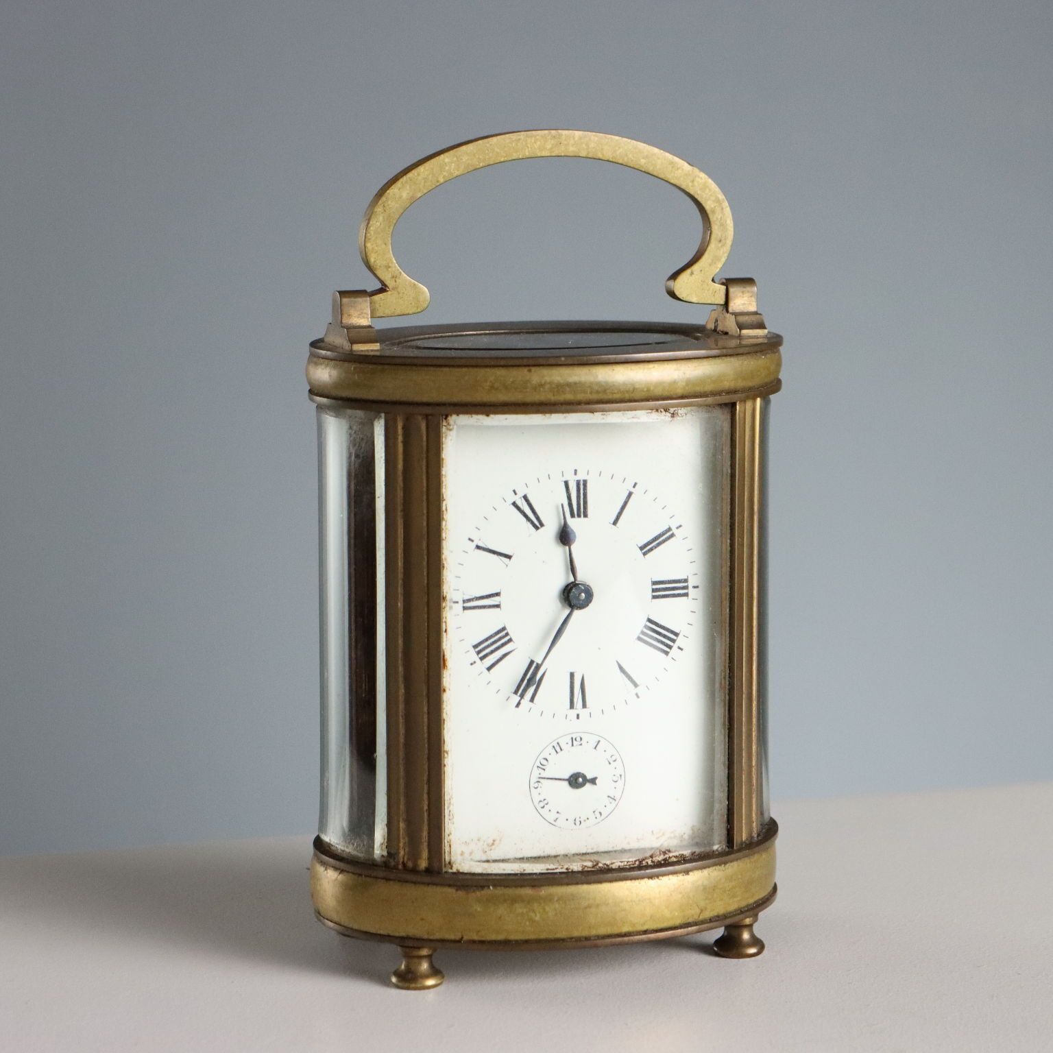 Antique Travel Clock Bronze Glass Italy XIX Century