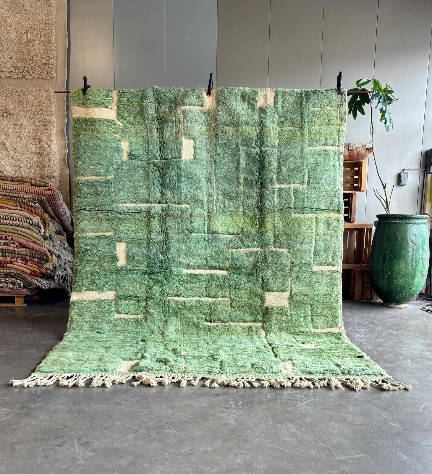 Green Moroccan Mrirt Rug 220x300 Cm – Handmade Wool Area Rug, Modern Berber Rug, Large Luxury Moroccan Rug photo furniture