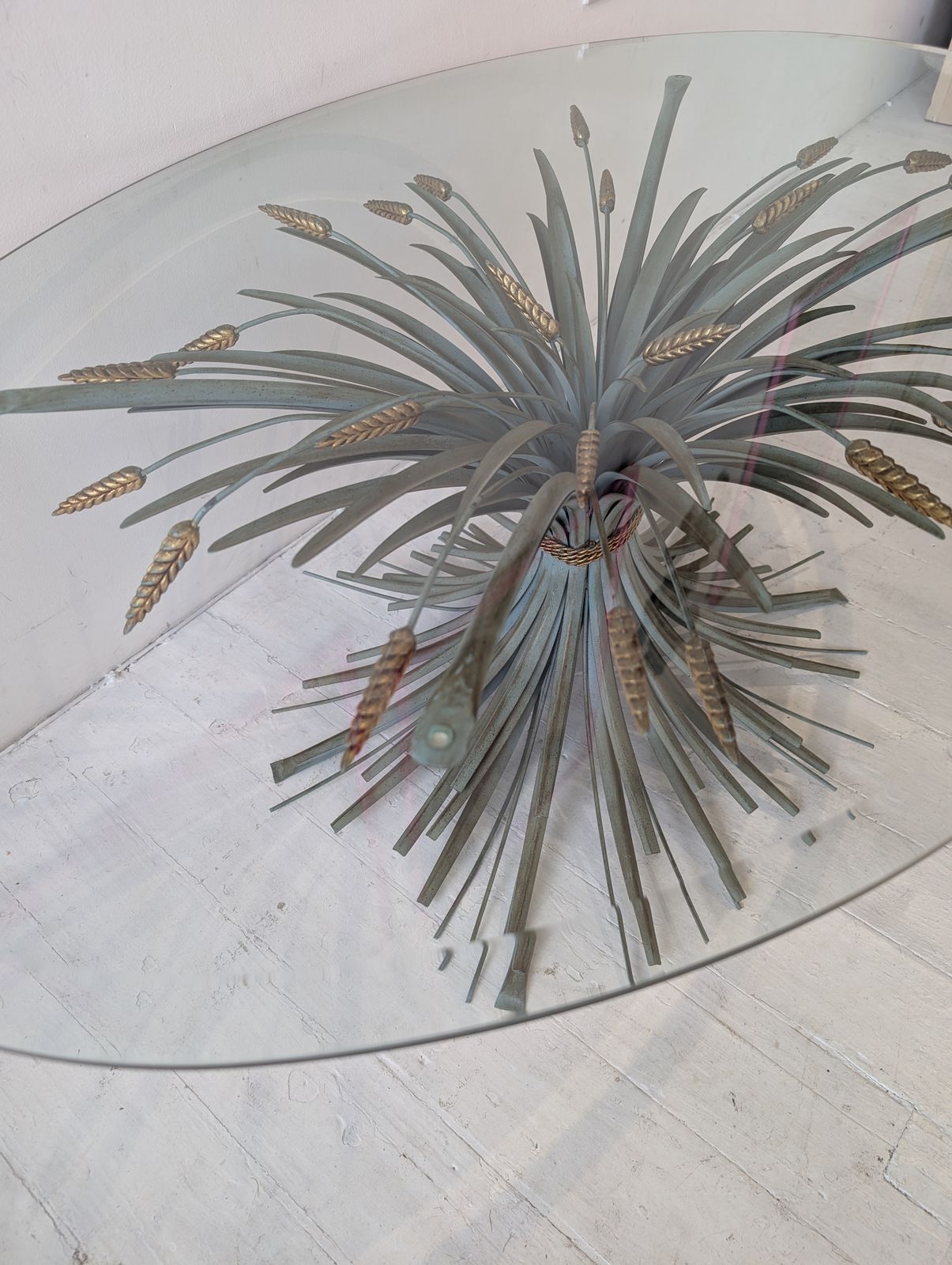Vintage Coco Chanel Italian Wheatsheaf Verdigris & Gold Coffee Table 1960s photo Furniture