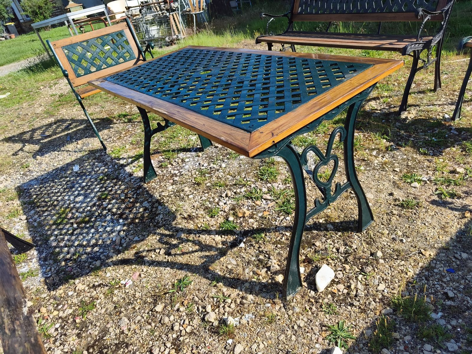 Garden Furniture Set, Table, 3 Benches + 2 Armchairs, Cast Iron And Wood photo 637.0
