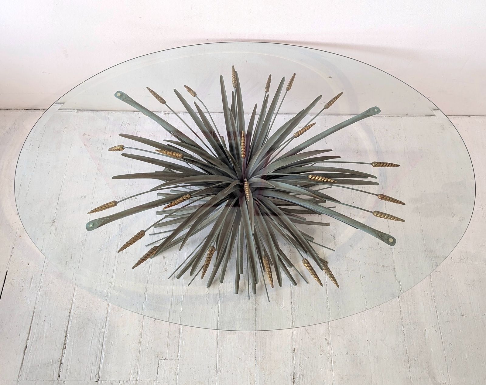 Furniture Vintage Coco Chanel Italian Wheatsheaf Verdigris & Gold Coffee Table 1960s photo