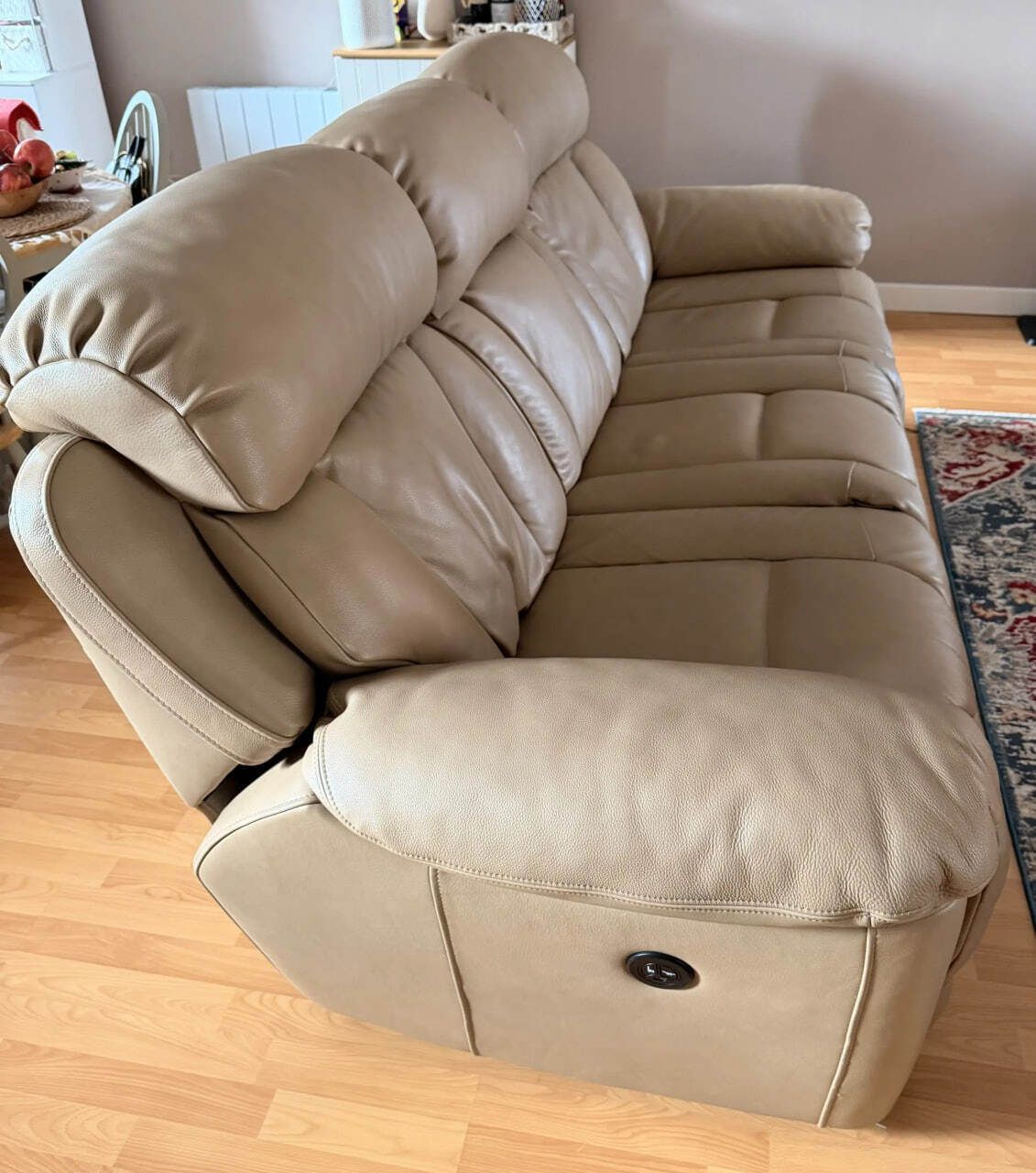 Dfs 3 Seater Leather Electric Recliner Sofa With Padded Cushions And Armrests photo furniture