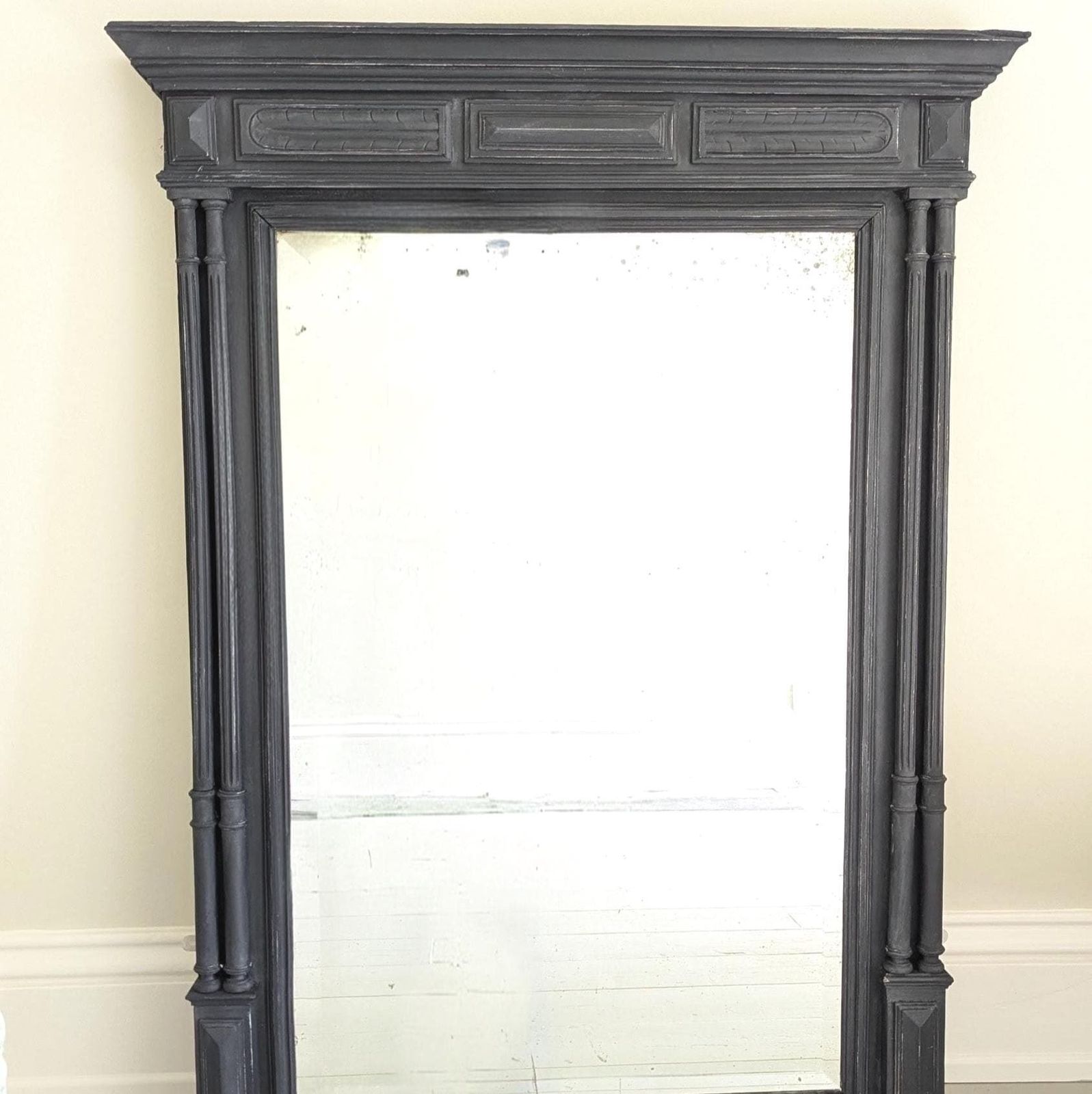 An Antique French Carved Wooden Painted Over Mantel Mirror Antique Wood Framed Mirror photo 495.0