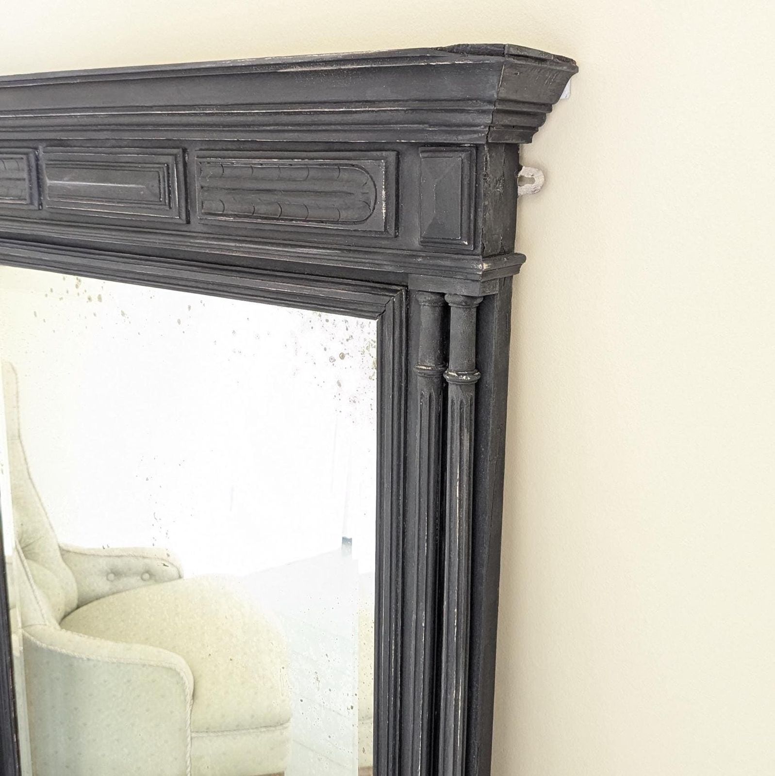 photo furniture An Antique French Carved Wooden Painted Over Mantel Mirror Antique Wood Framed Mirror