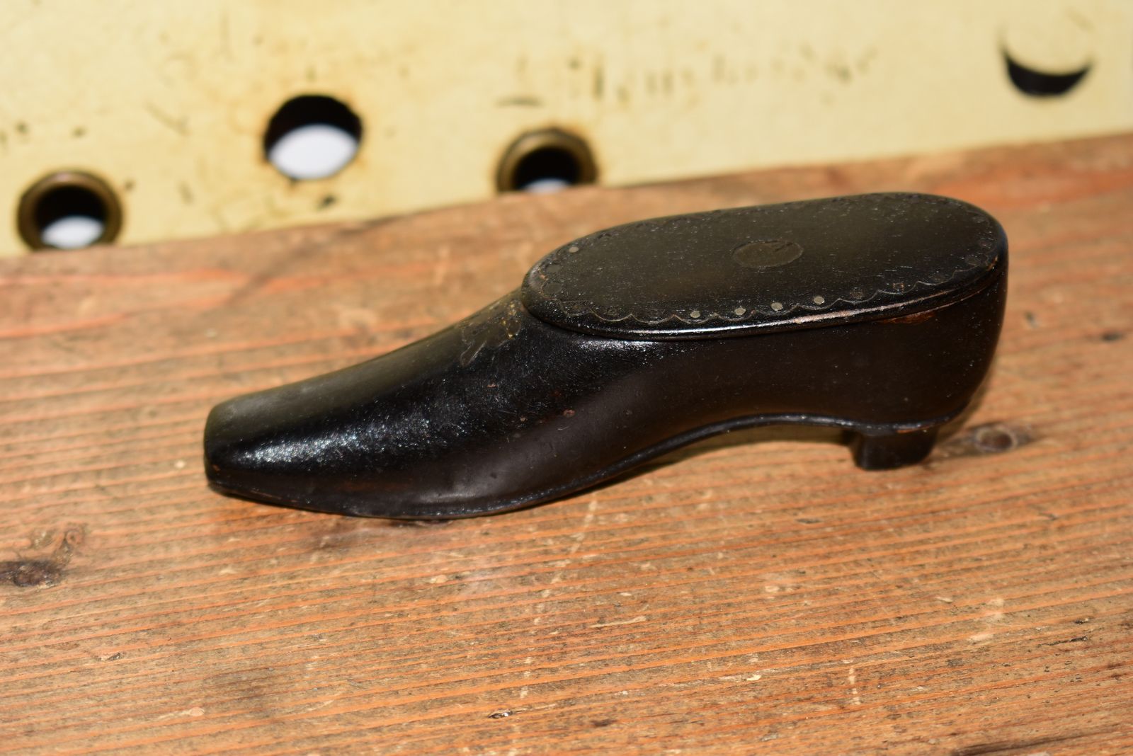 19th Century Treen Carved Wood Shoe Snuff Box photo for sale