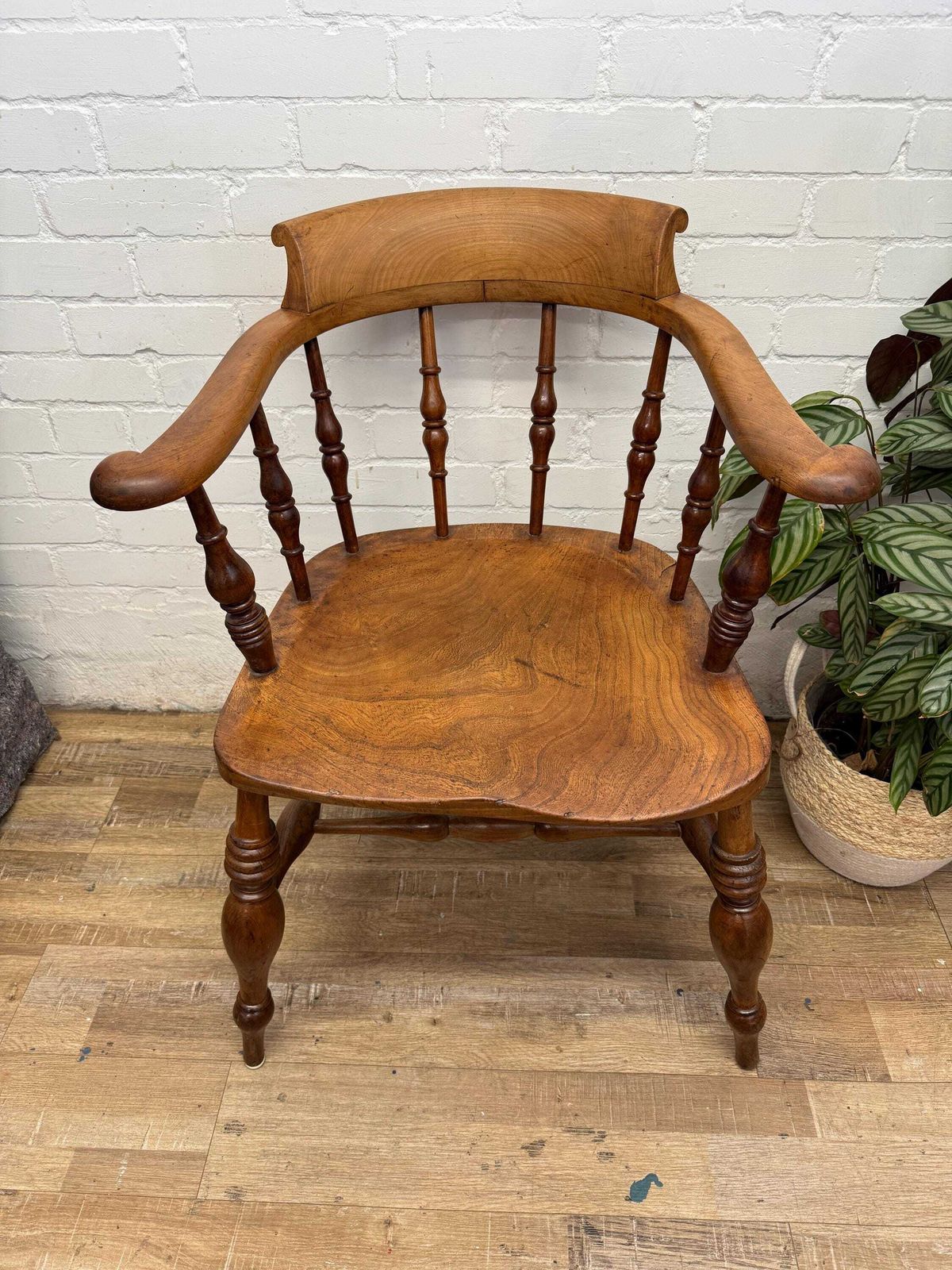 19th Century English Victorian Smoker’s Bow Armchair Captains Chair photo Furniture