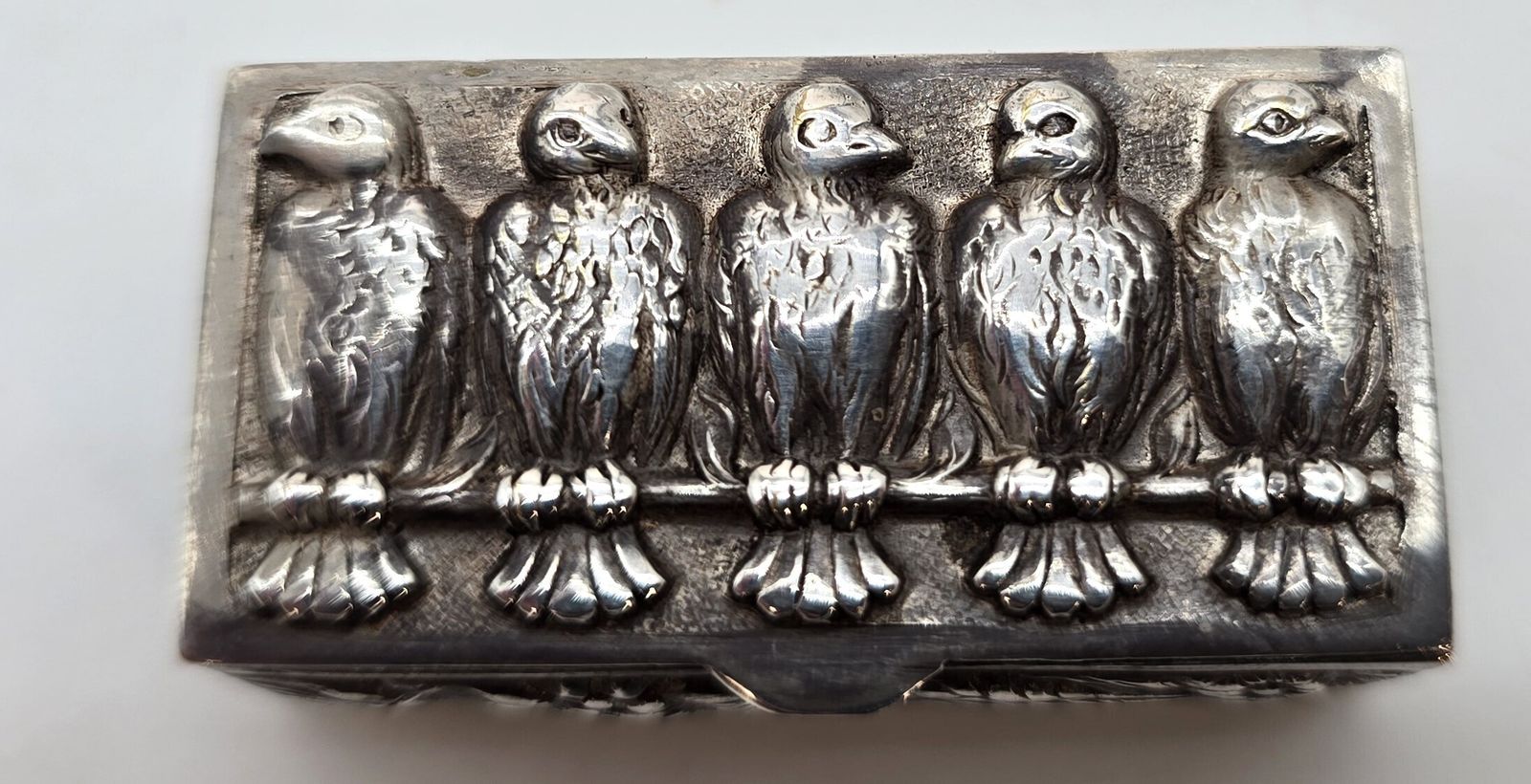 photo buy 19th Century Silver Box, Heavily Cast Depicting 4 Birds, Continental Circa 1880