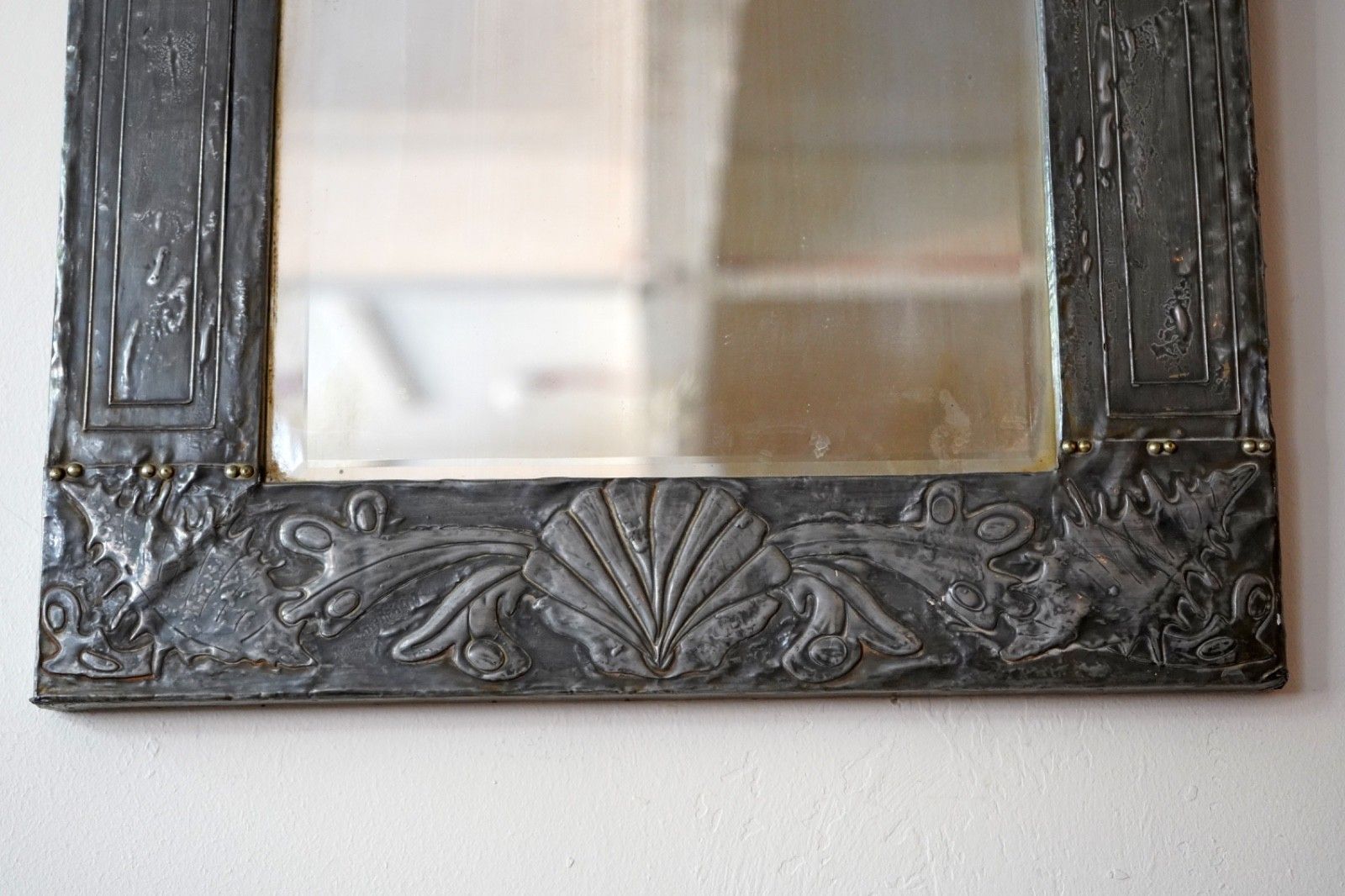 Art Nouveau Embossed Metal Frame Mirror Alfred Louis Achille Daguet photo vintage