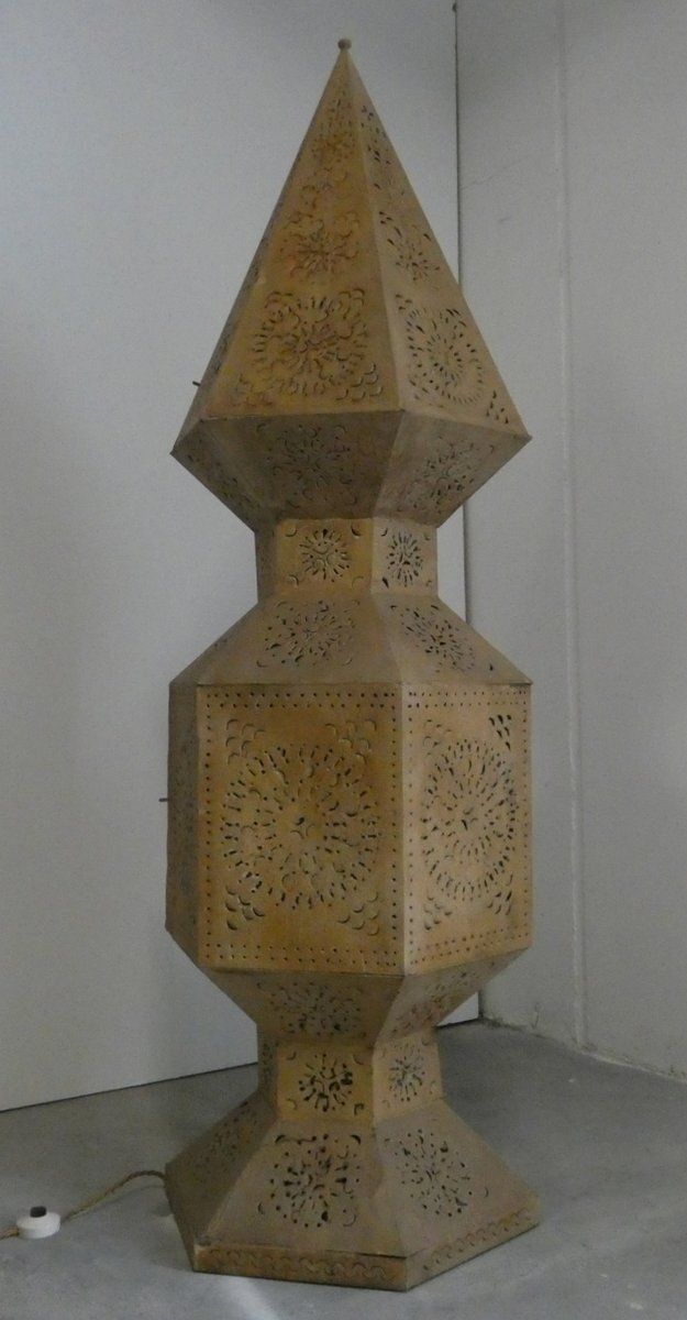 Large Moroccan Perforated Metal Tower Lamps, 1980s, Set Of 2 photo 1200.0