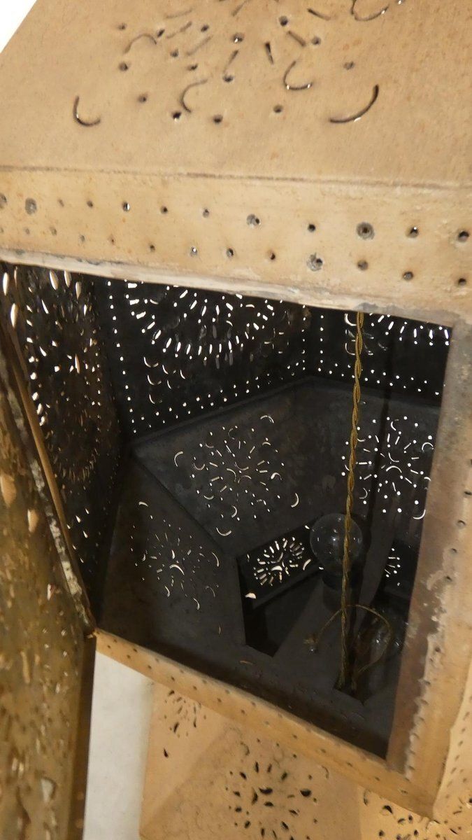 photo vinterior Large Moroccan Perforated Metal Tower Lamps, 1980s, Set Of 2