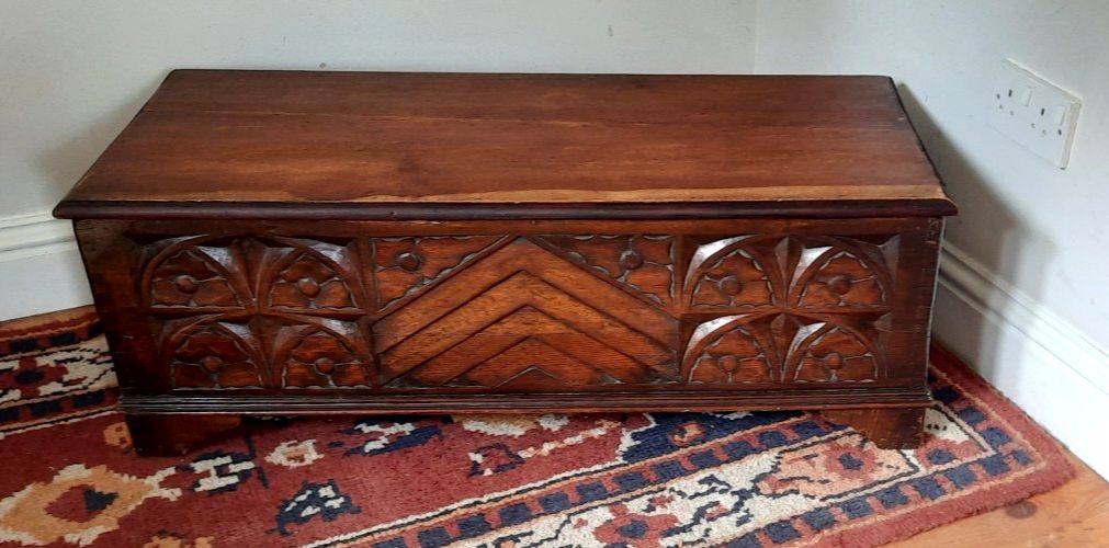 Vintage Jacobean Style Oak Wooden Carved Blanket Box Chest Coffer photo furniture