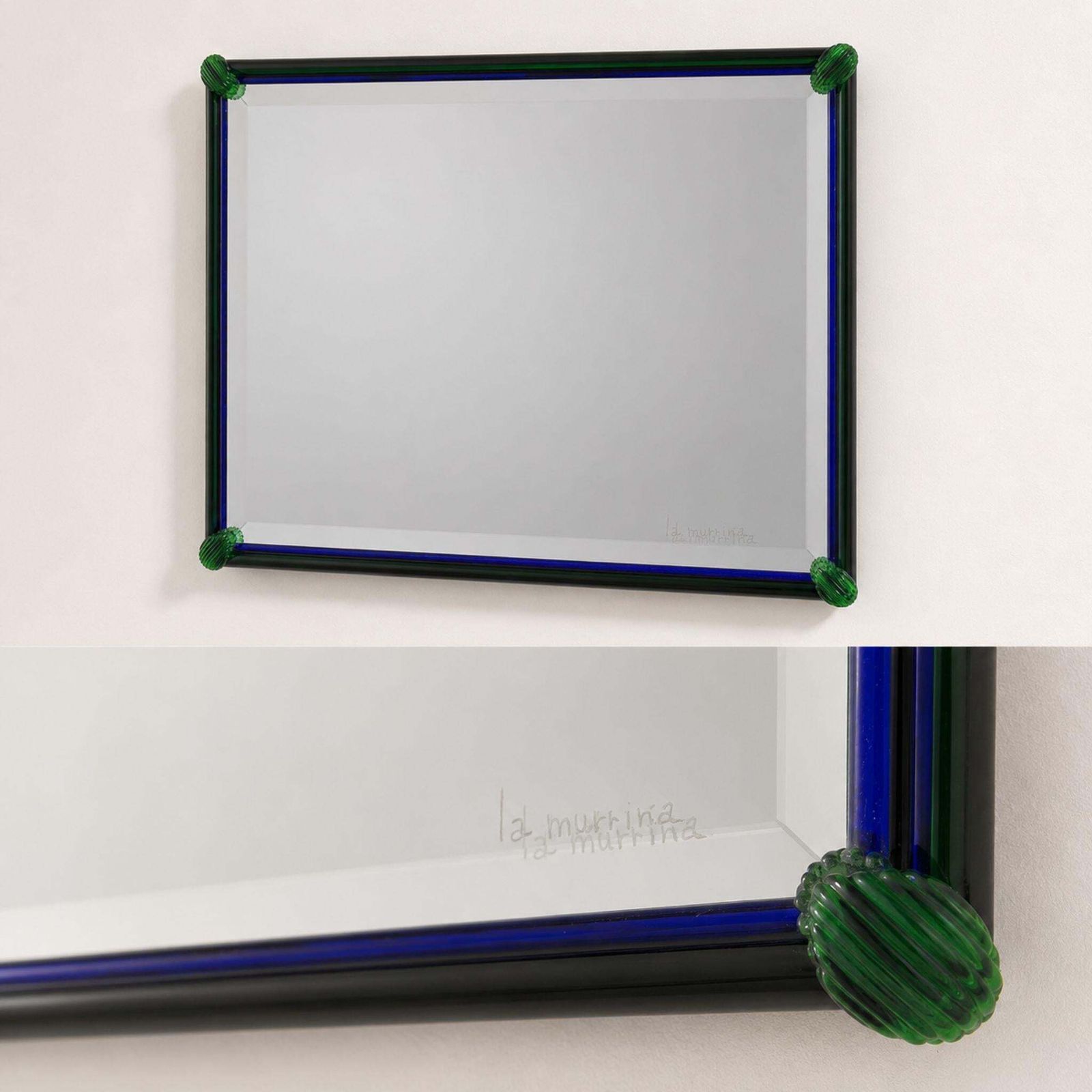 1970s Italian Venetian Mirror Murano Glass In Blue And Green By La Murrina photo furniture