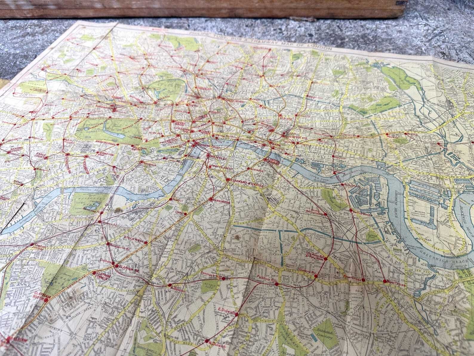 Art Ww2 1940s London Tube Map Philips Bus Tramway photo