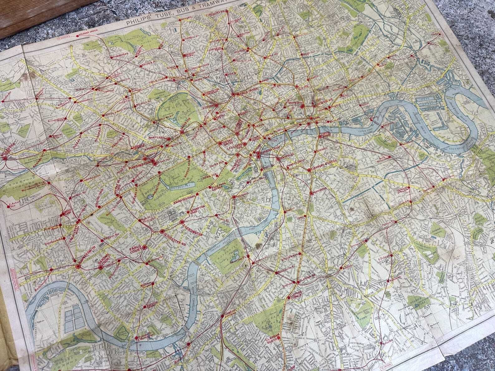 75.0 Ww2 1940s London Tube Map Philips Bus Tramway photo
