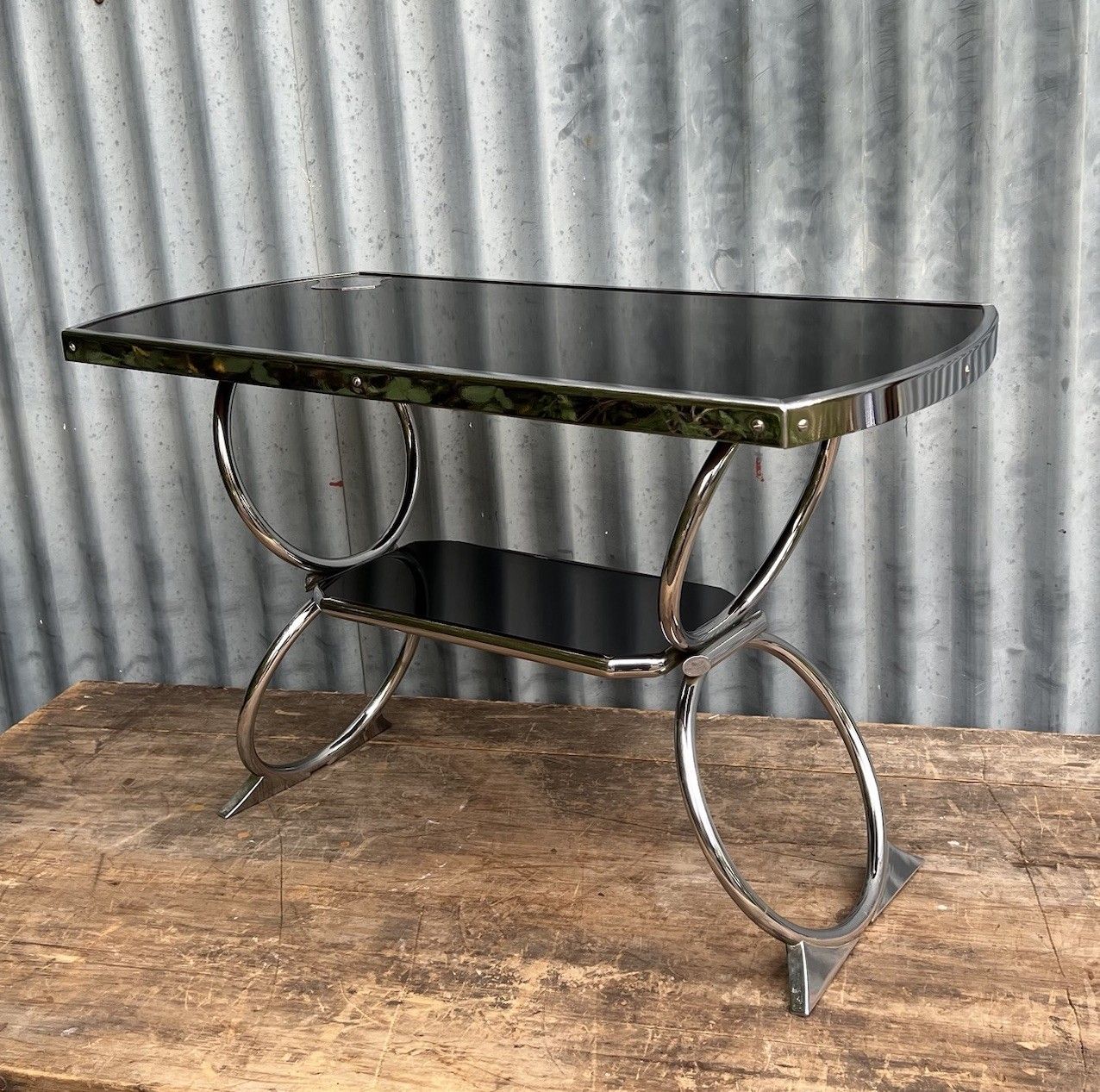 Vintage Tubular Steel Chrome & Black Coffee Table Pel Style 1930s Art Deco photo for sale