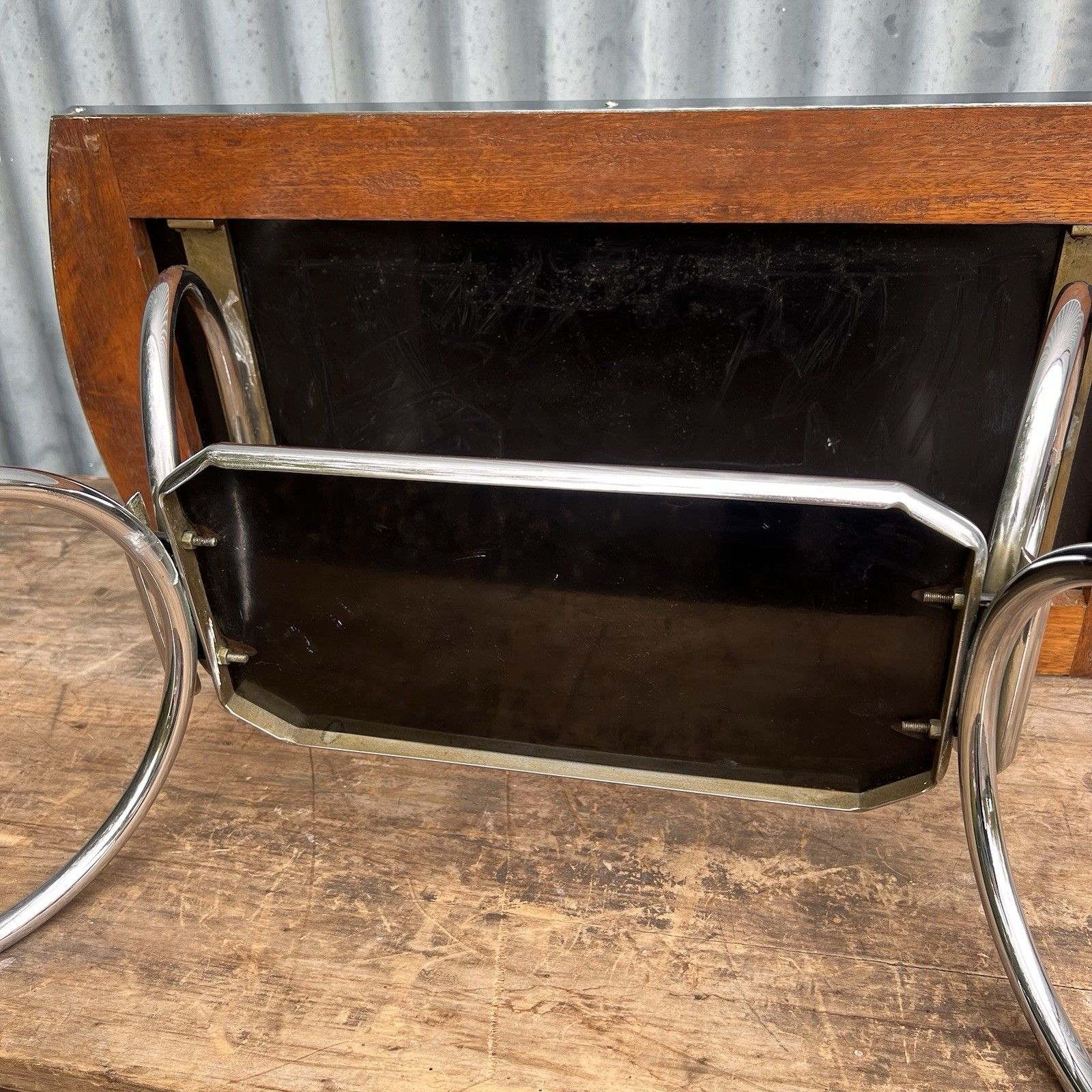 photo vintage Vintage Tubular Steel Chrome & Black Coffee Table Pel Style 1930s Art Deco