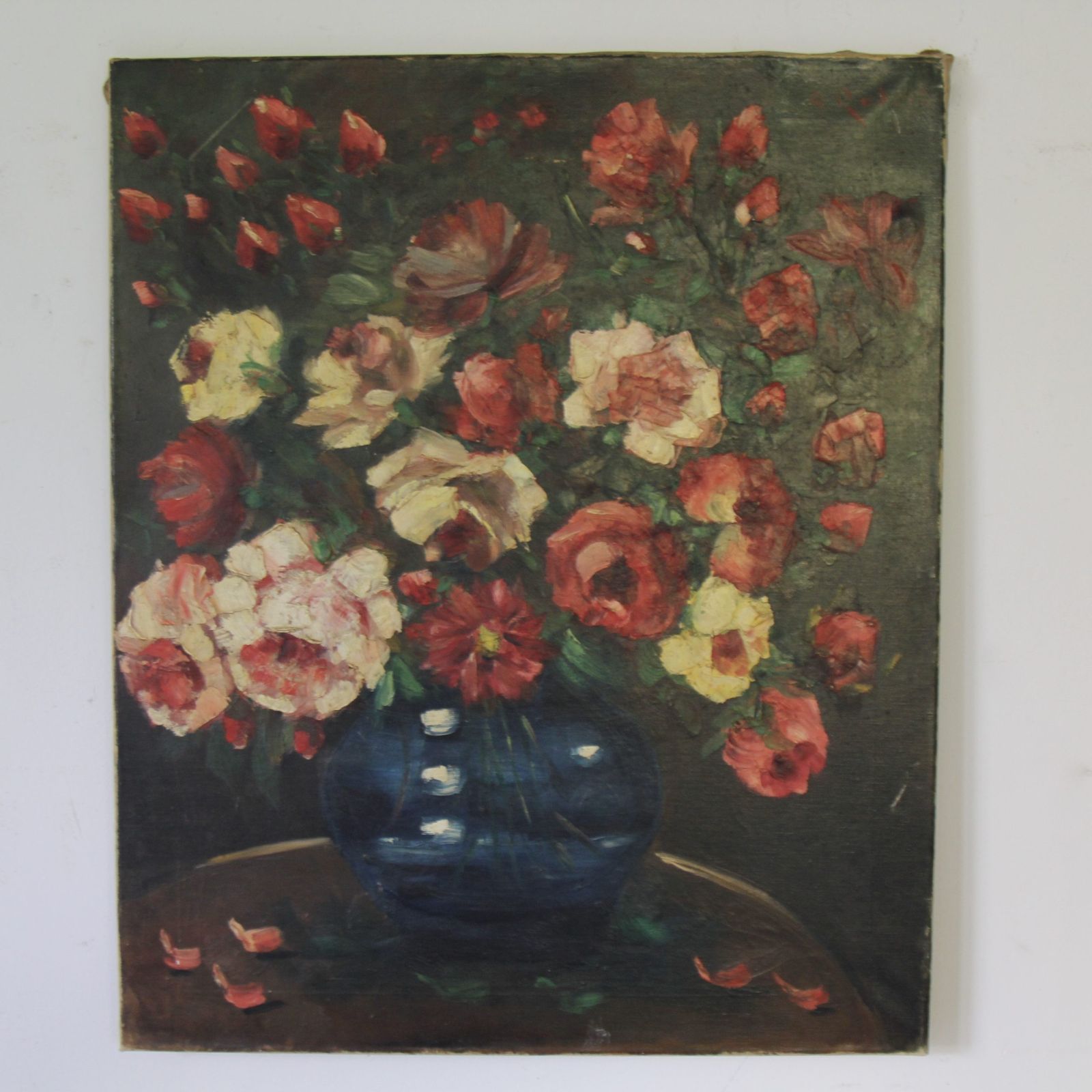 Large Turn Of The Century French Floral Oil Painting On Canvas photo furniture