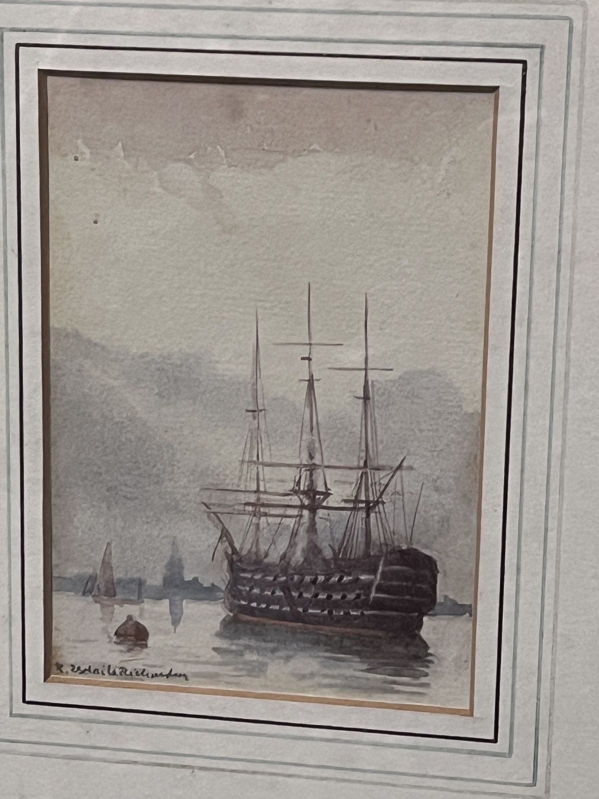 Victorian Watercolour Hms Victory Portsmouth Harbour By Rw Esdaile Richardson Ra photo for sale