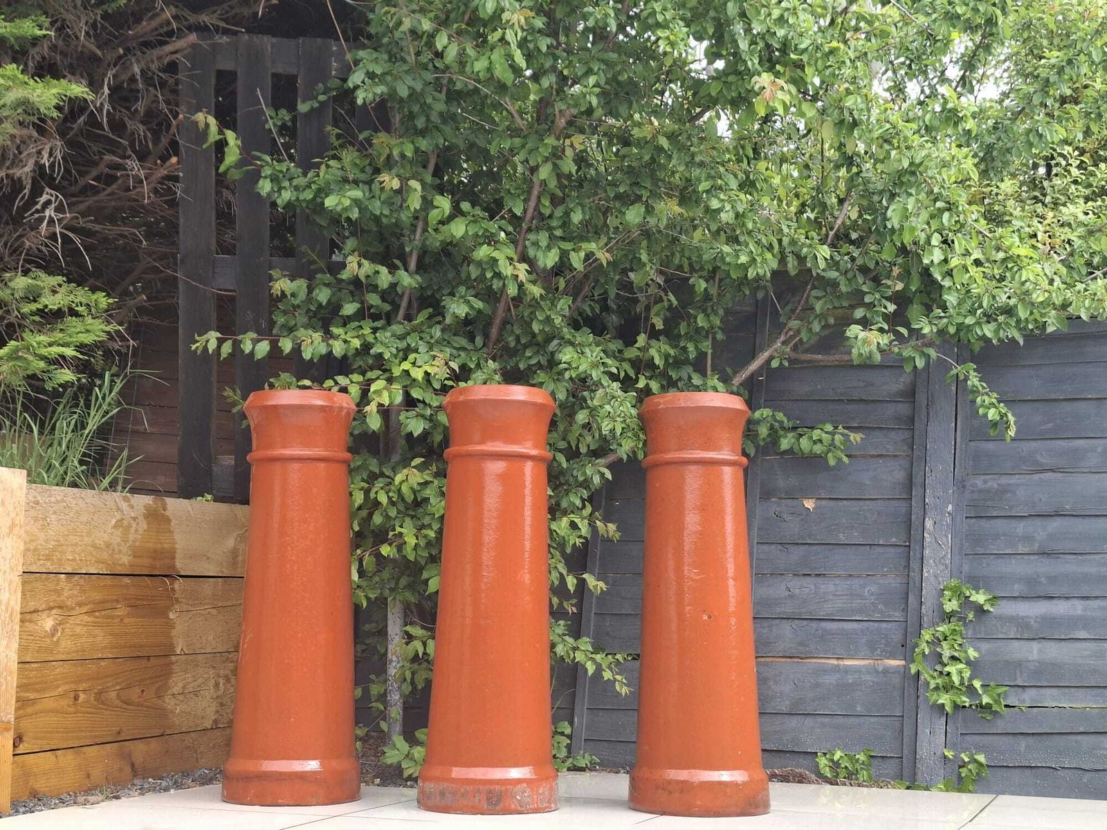 photo for sale Set Of 3 Reclaimed Terracotta Chimney Pots – Architectural Garden Planters