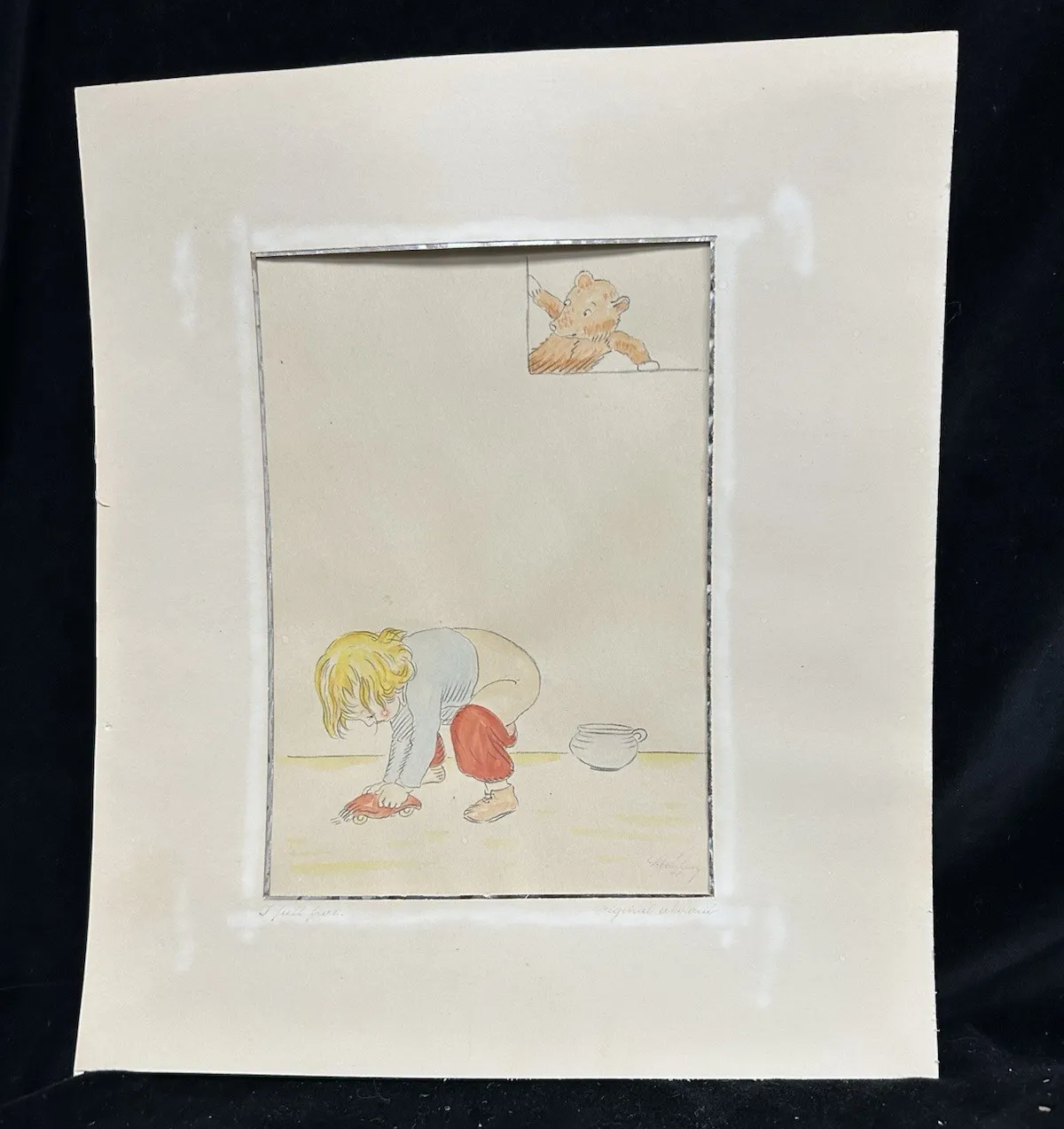 Original Watercolour Child Playing 1948' A Full Fart' Humorous Illustration