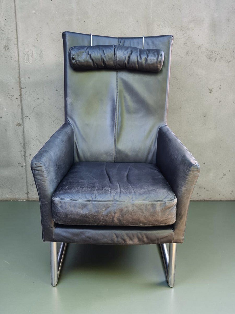 Modern Leather Lounge Chair With Steel Base From Montis, Netherlands, 1970s photo vinterior