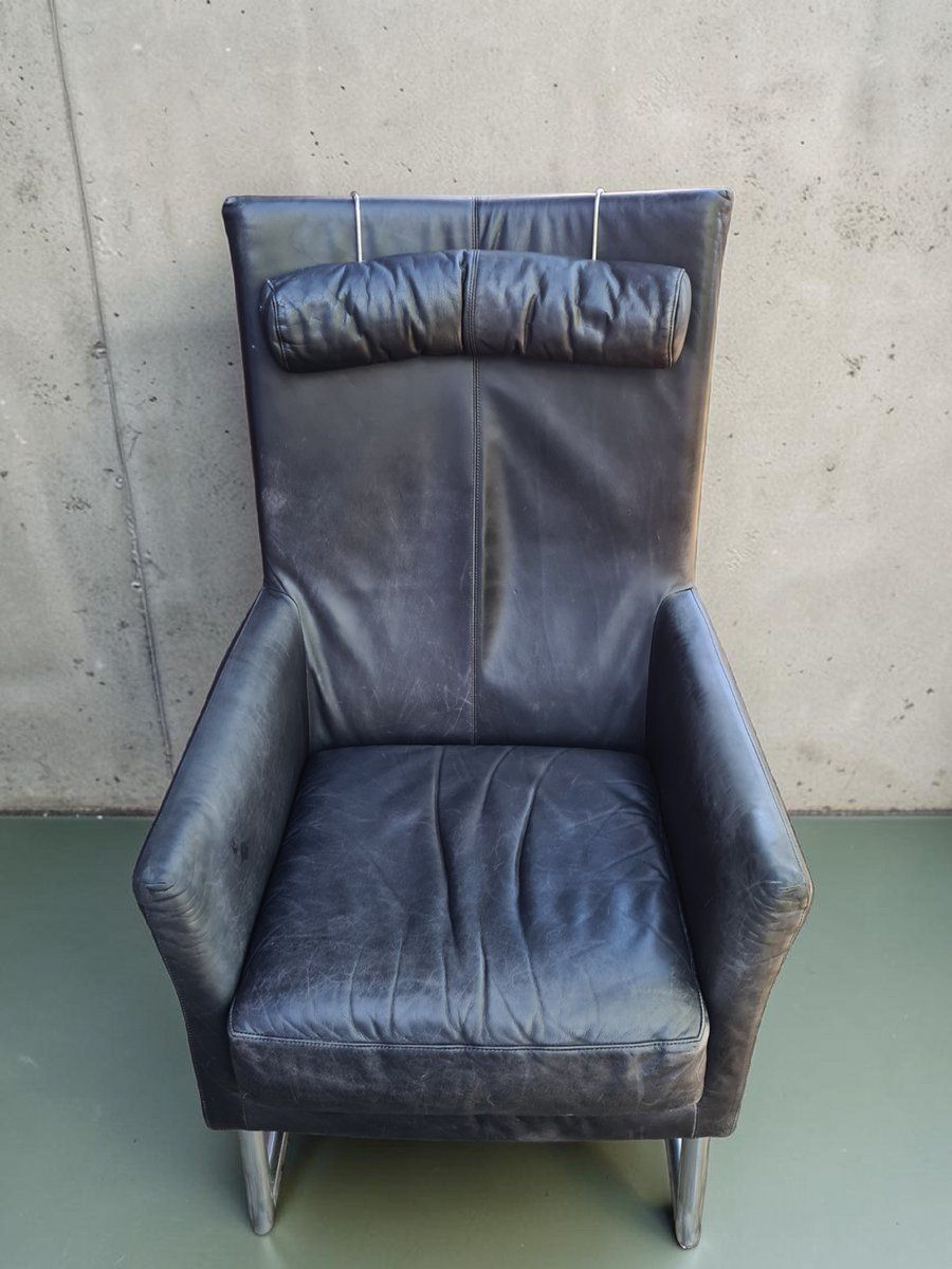 Modern Leather Lounge Chair With Steel Base From Montis, Netherlands, 1970s photo vintage